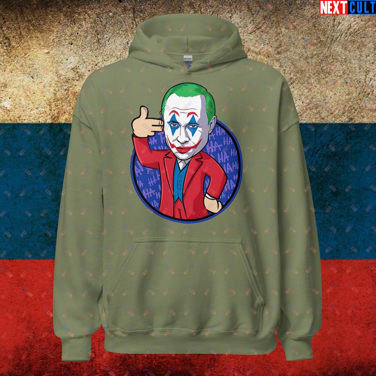 Anti Vladimir Putin Joker Unisex Hoodie Military Green Hoodies Politics Vladimir Putin Next Cult Brand