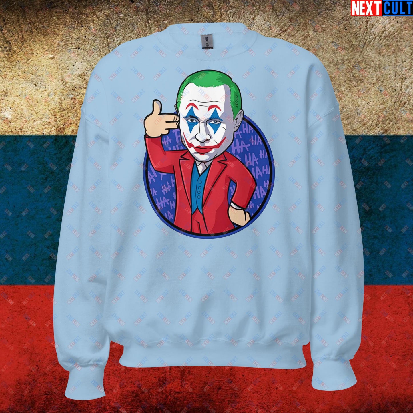 Anti Vladimir Putin Joker Unisex Sweatshirt Light Blue Sweatshirts Politics Vladimir Putin Next Cult Brand