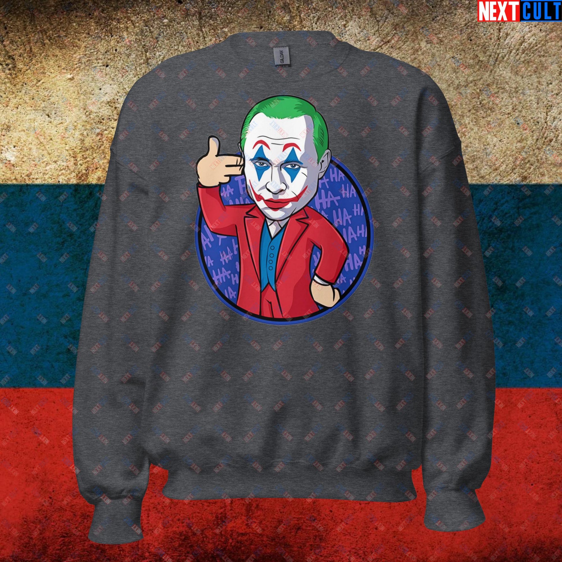 Anti Vladimir Putin Joker Unisex Sweatshirt Dark Heather Sweatshirts Politics Vladimir Putin Next Cult Brand