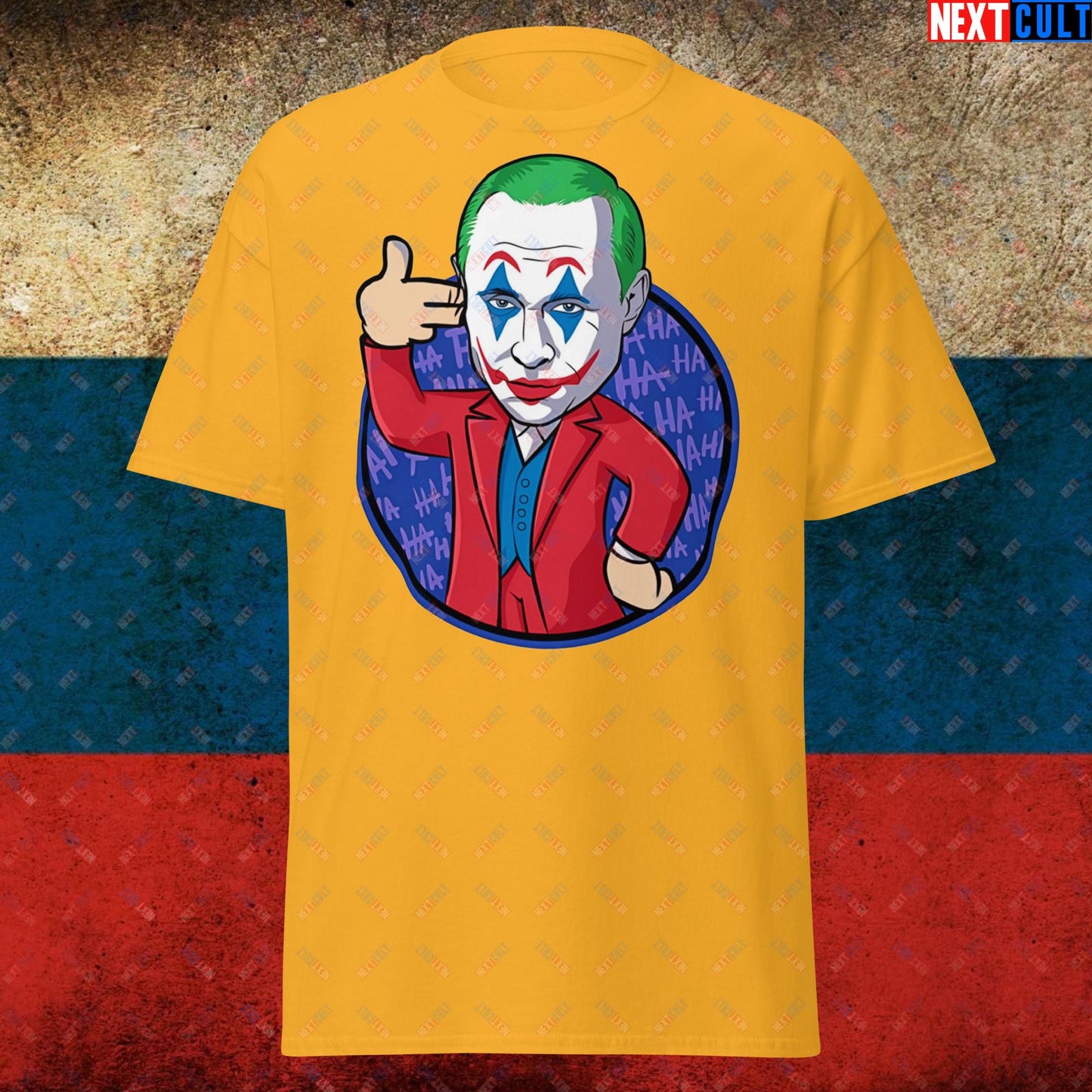 Anti Vladimir Putin Joker Unisex tee Gold T-shirts Politics Vladimir Putin Next Cult Brand