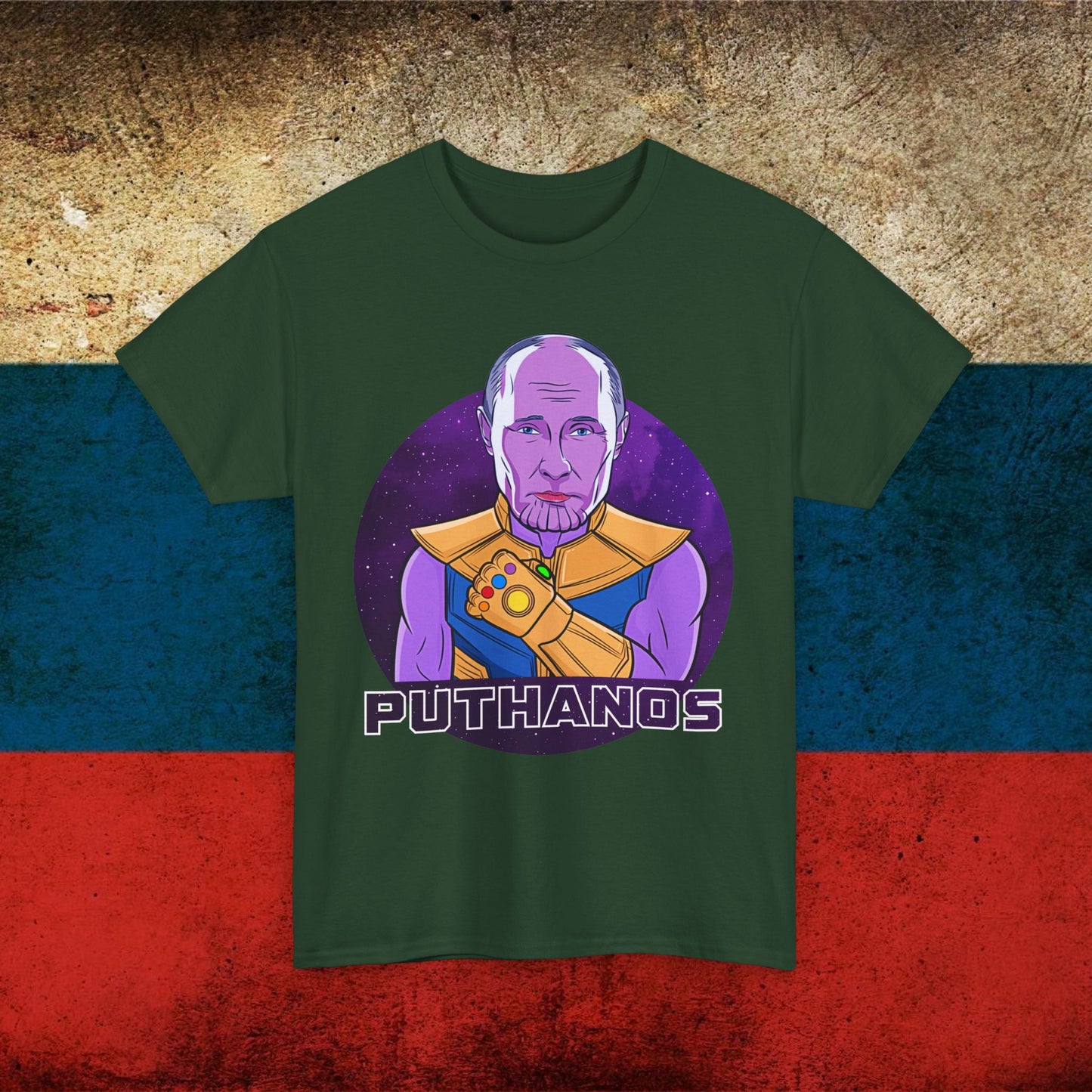 Anti Vladimir Putin Thanos Unisex Heavy Cotton Tee Forest Green T-shirts Politics Vladimir Putin Printify