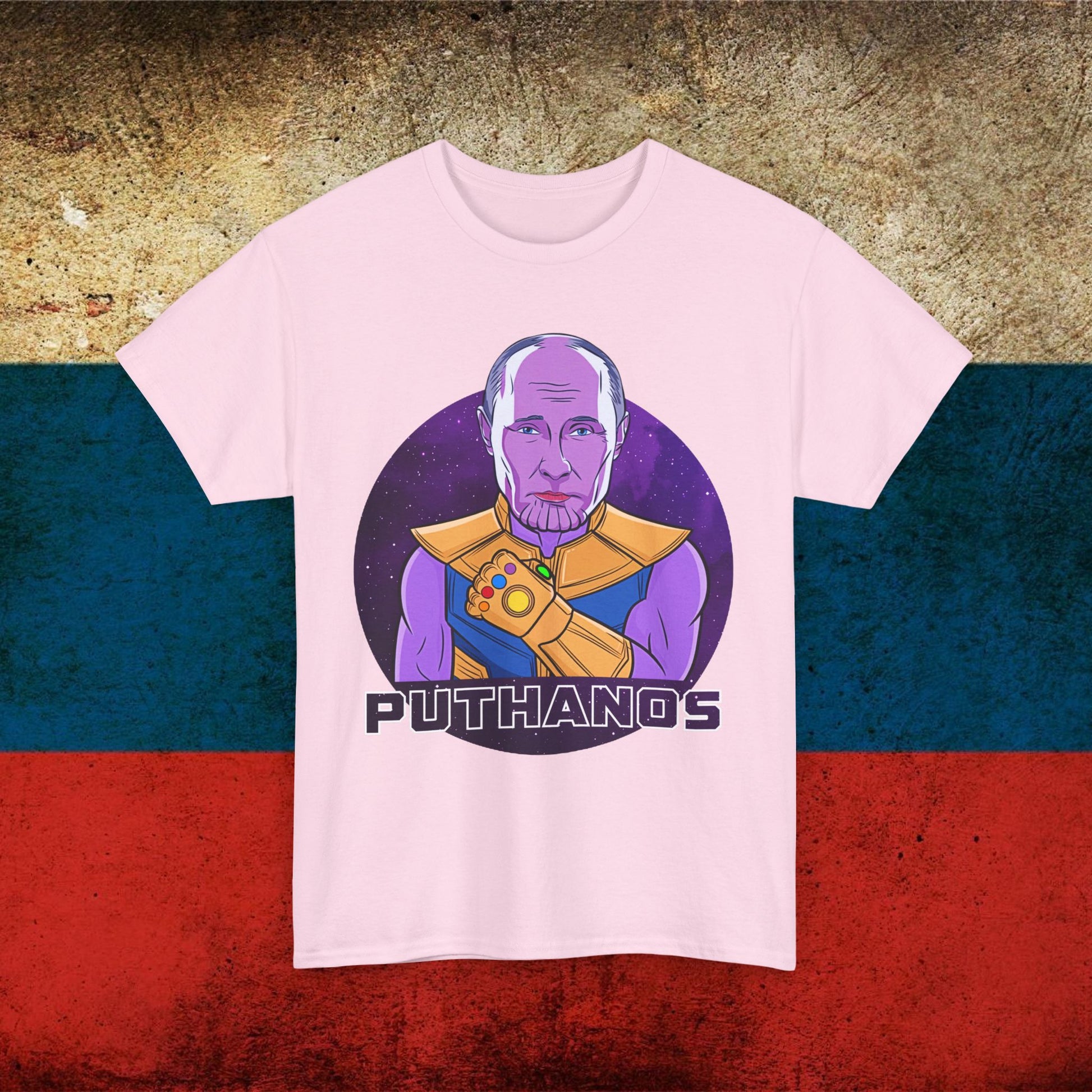 Anti Vladimir Putin Thanos Unisex Heavy Cotton Tee Light Pink T-shirts Politics Vladimir Putin Printify