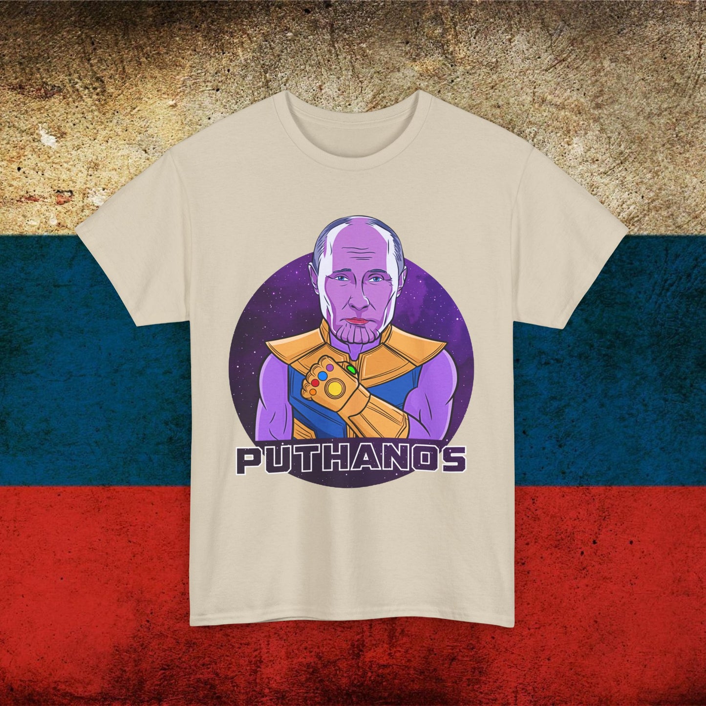 Anti Vladimir Putin Thanos Unisex Heavy Cotton Tee Sand T-shirts Politics Vladimir Putin Printify