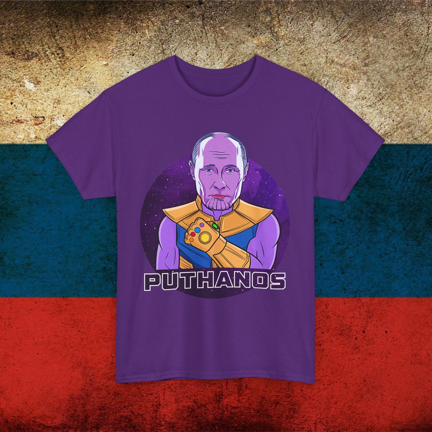 Anti Vladimir Putin Thanos Unisex Heavy Cotton Tee Purple T-shirts Politics Vladimir Putin Printify