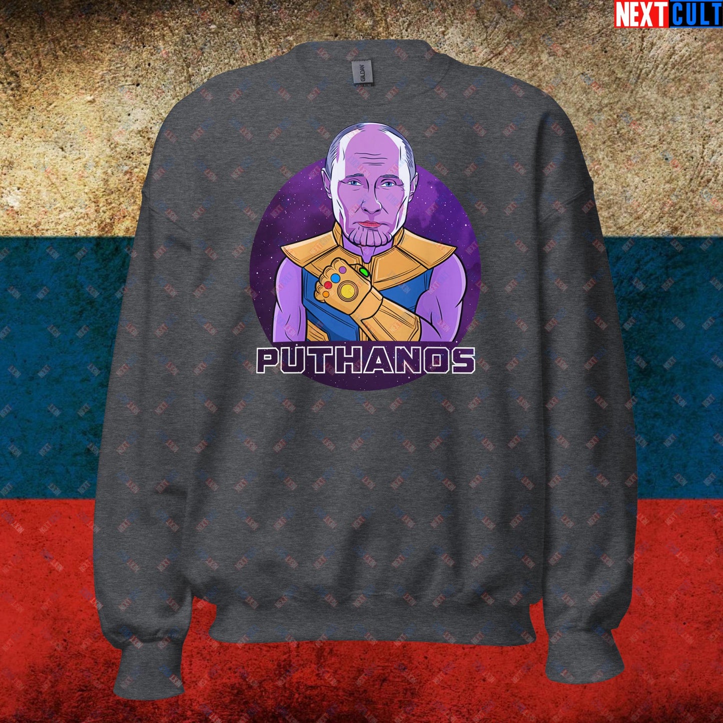 Anti Vladimir Putin Thanos Unisex Sweatshirt Dark Heather Sweatshirts Politics Vladimir Putin Next Cult Brand