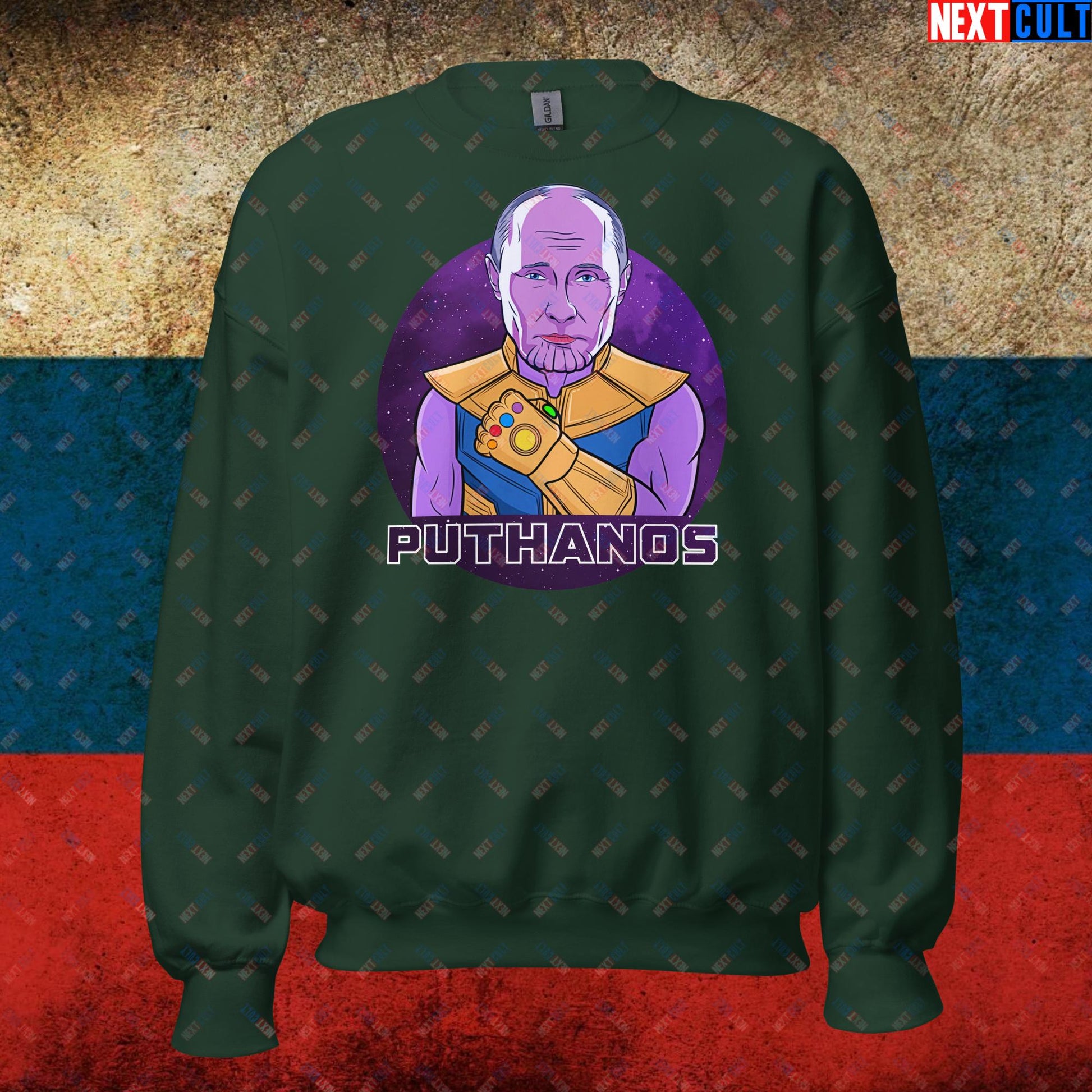 Anti Vladimir Putin Thanos Unisex Sweatshirt Forest Green Sweatshirts Politics Vladimir Putin Next Cult Brand