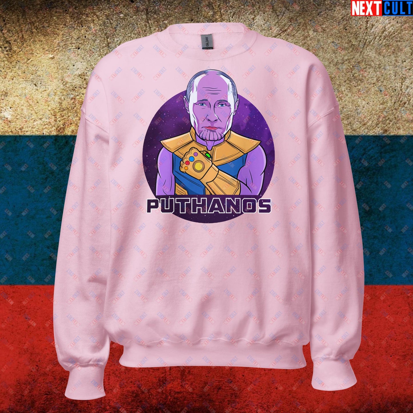 Anti Vladimir Putin Thanos Unisex Sweatshirt Light Pink Sweatshirts Politics Vladimir Putin Next Cult Brand