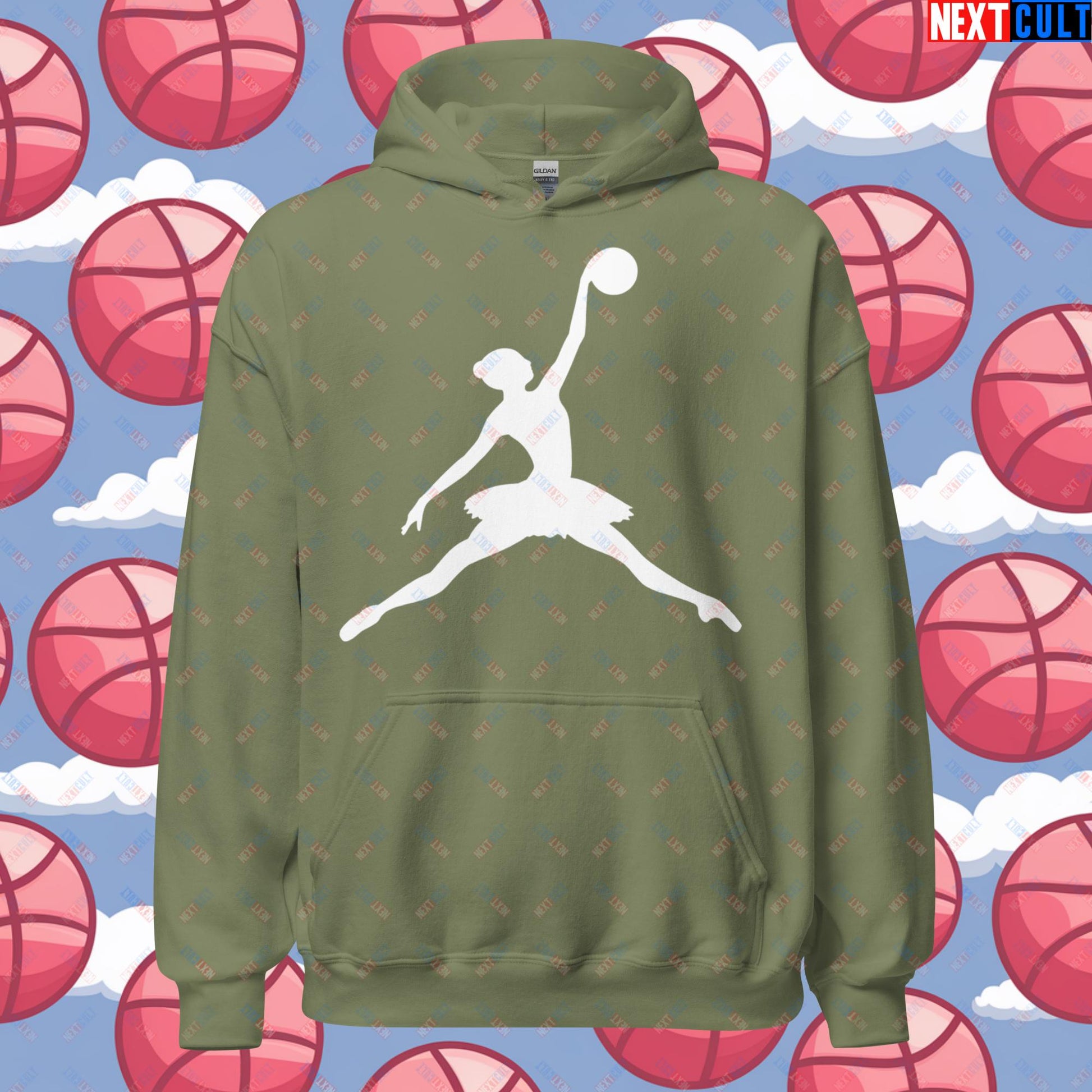 BALLERina Girl's Basketball Ballet Air Ballerina Women's Basketball Funny Unisex Hoodie Military Green Hoodies Basketball WNBA Next Cult Brand