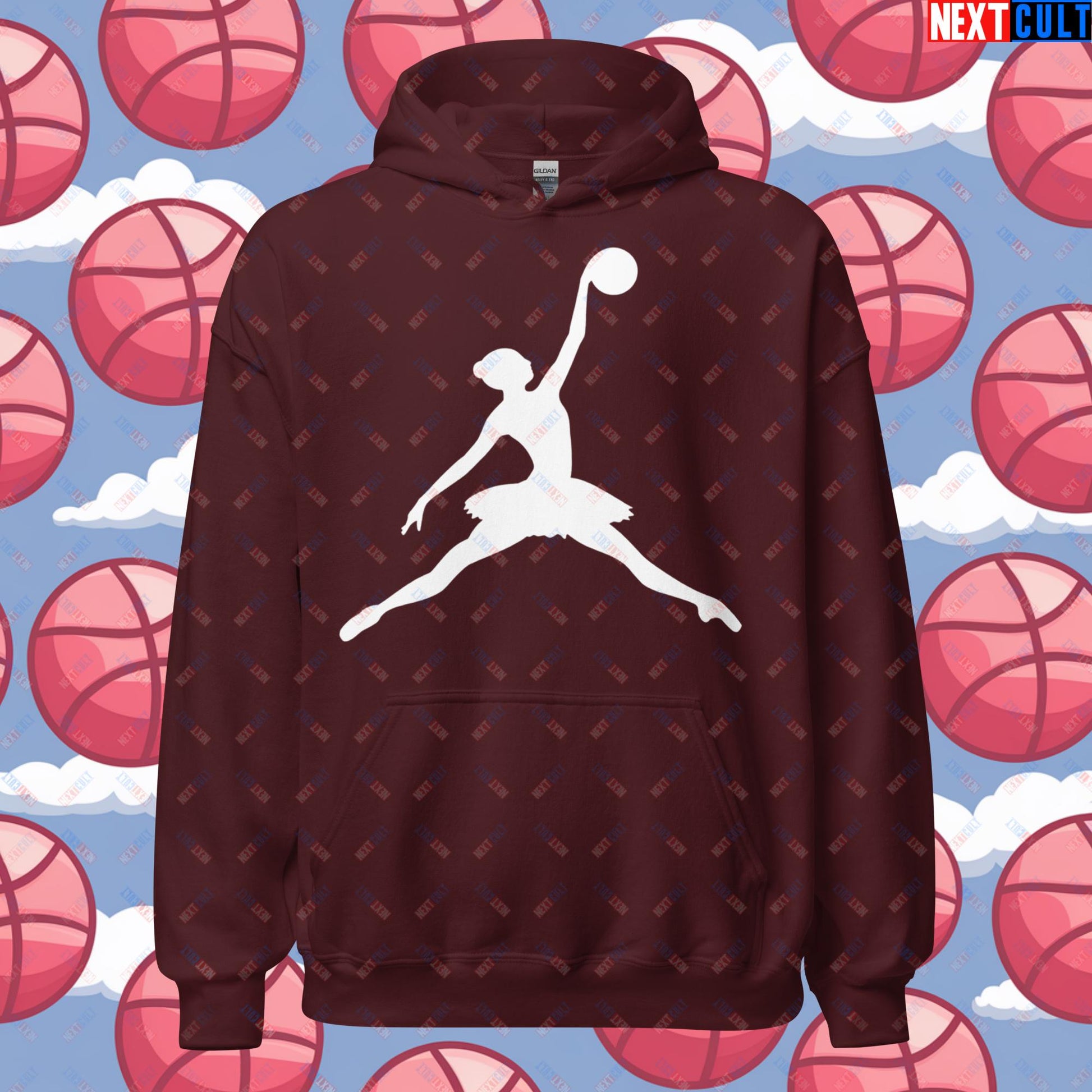 BALLERina Girl's Basketball Ballet Air Ballerina Women's Basketball Funny Unisex Hoodie Maroon Hoodies Basketball WNBA Next Cult Brand