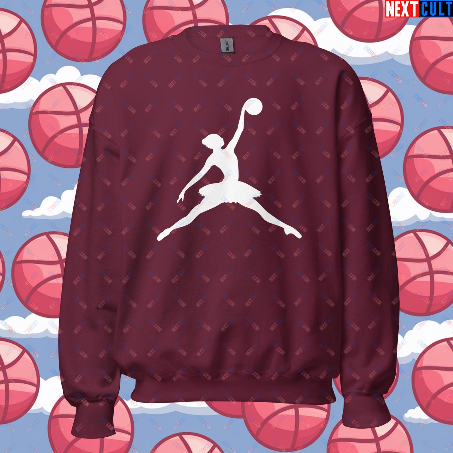 BALLERina Girl's Basketball Ballet Air Ballerina Women's Basketball Funny Unisex Sweatshirt Maroon Sweatshirts Basketball WNBA Next Cult Brand