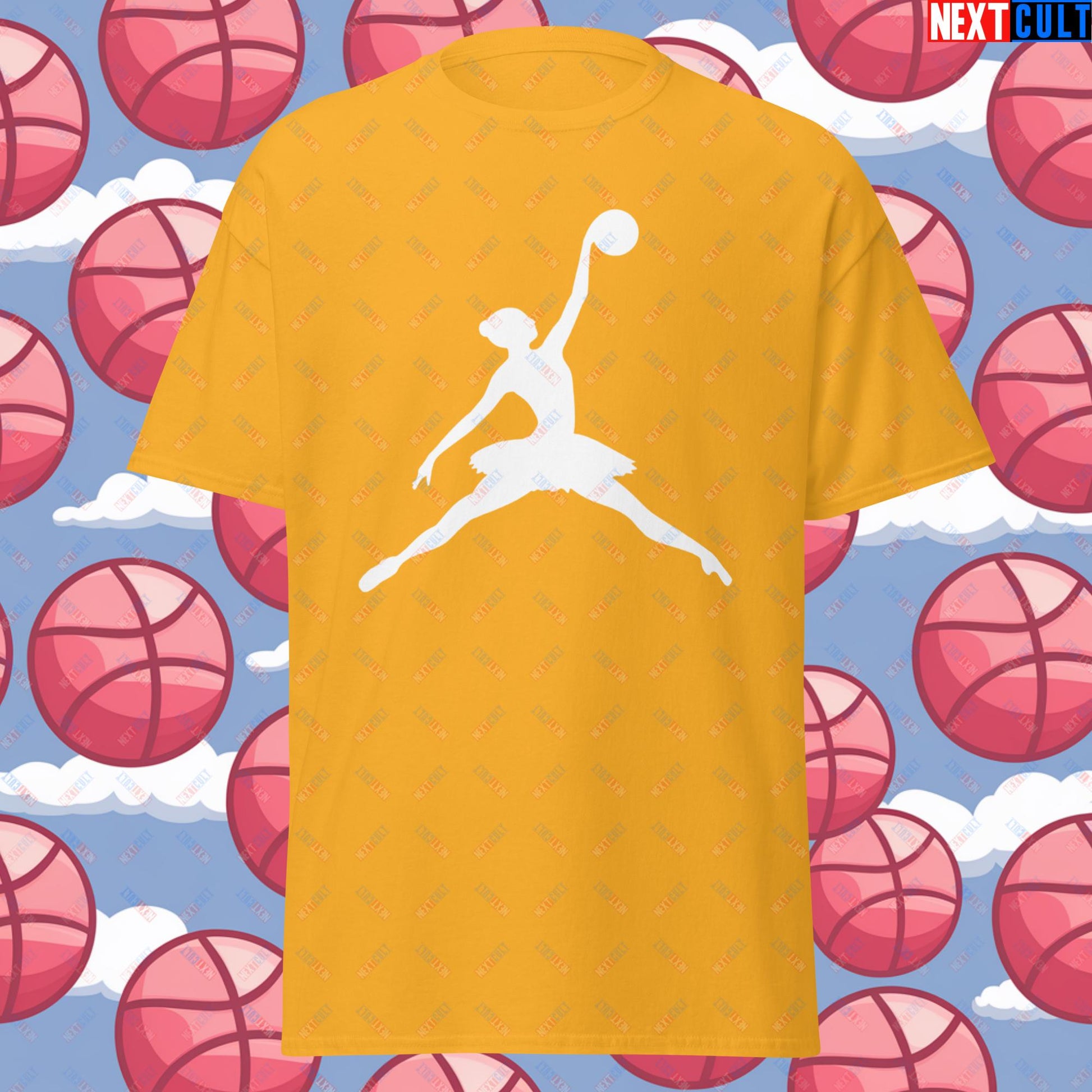 BALLERina Girl's Basketball Ballet Air Ballerina Women's Basketball Funny Unisex tee Gold T-shirts Basketball WNBA Next Cult Brand