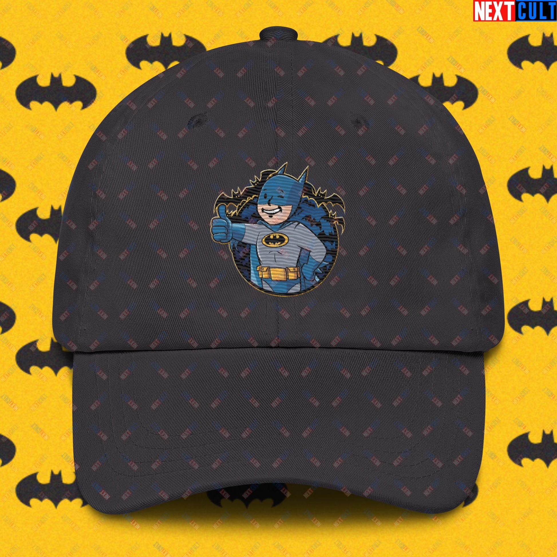 Bat Boy Batman Vault Boy Fallout Funny Cartoon Mashup Dad hat Dark Grey Hats Batman Christian Bale Movies Superheroes Next Cult Brand