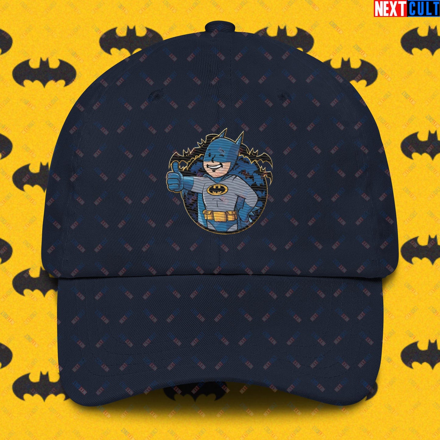 Bat Boy Batman Vault Boy Fallout Funny Cartoon Mashup Dad hat Navy Hats Batman Christian Bale Movies Superheroes Next Cult Brand