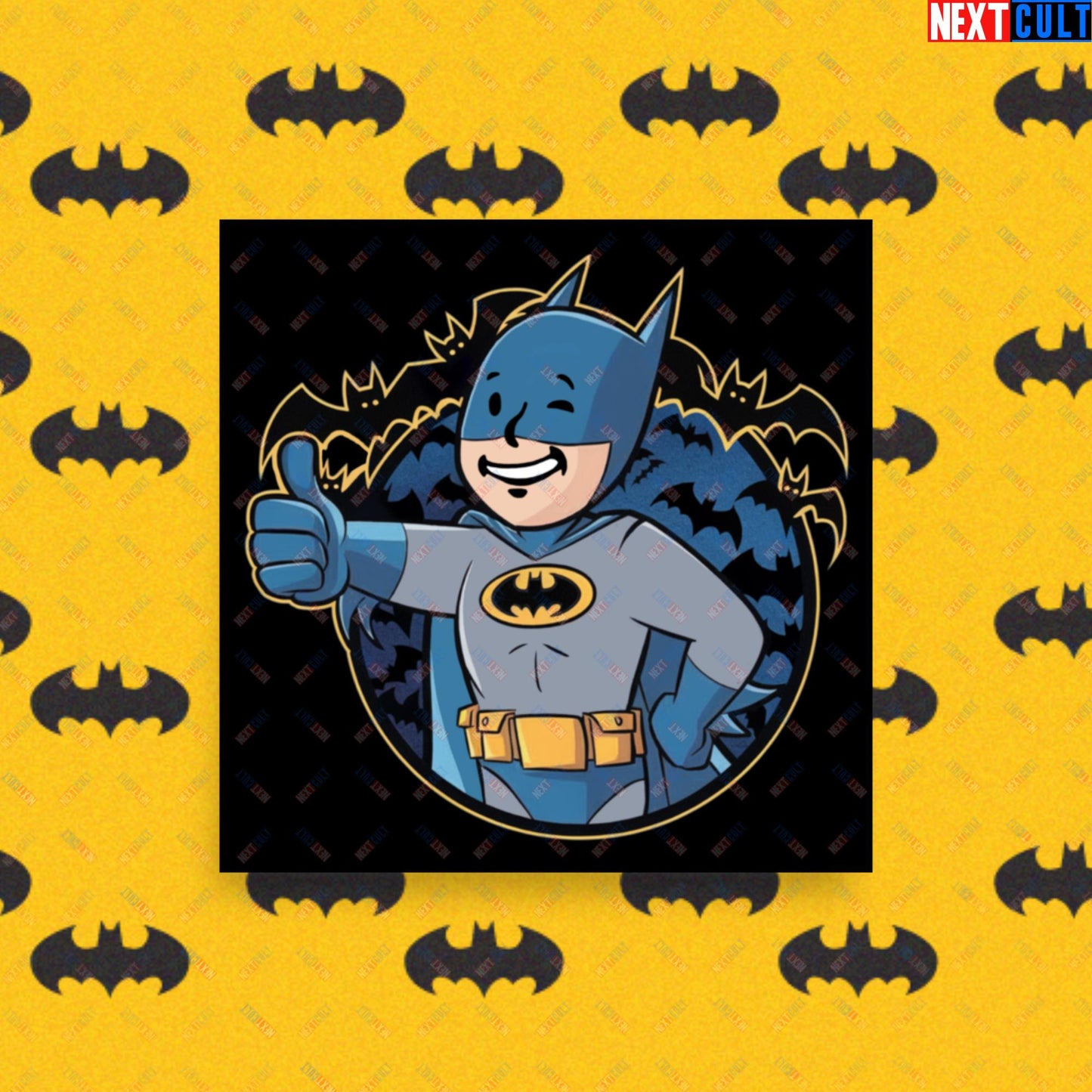 Bat Boy Batman Vault Boy Fallout Funny Cartoon Mashup Poster 10″×10″ Posters Batman Christian Bale Fallout Movies Superheroes Vault Boy Next Cult Brand