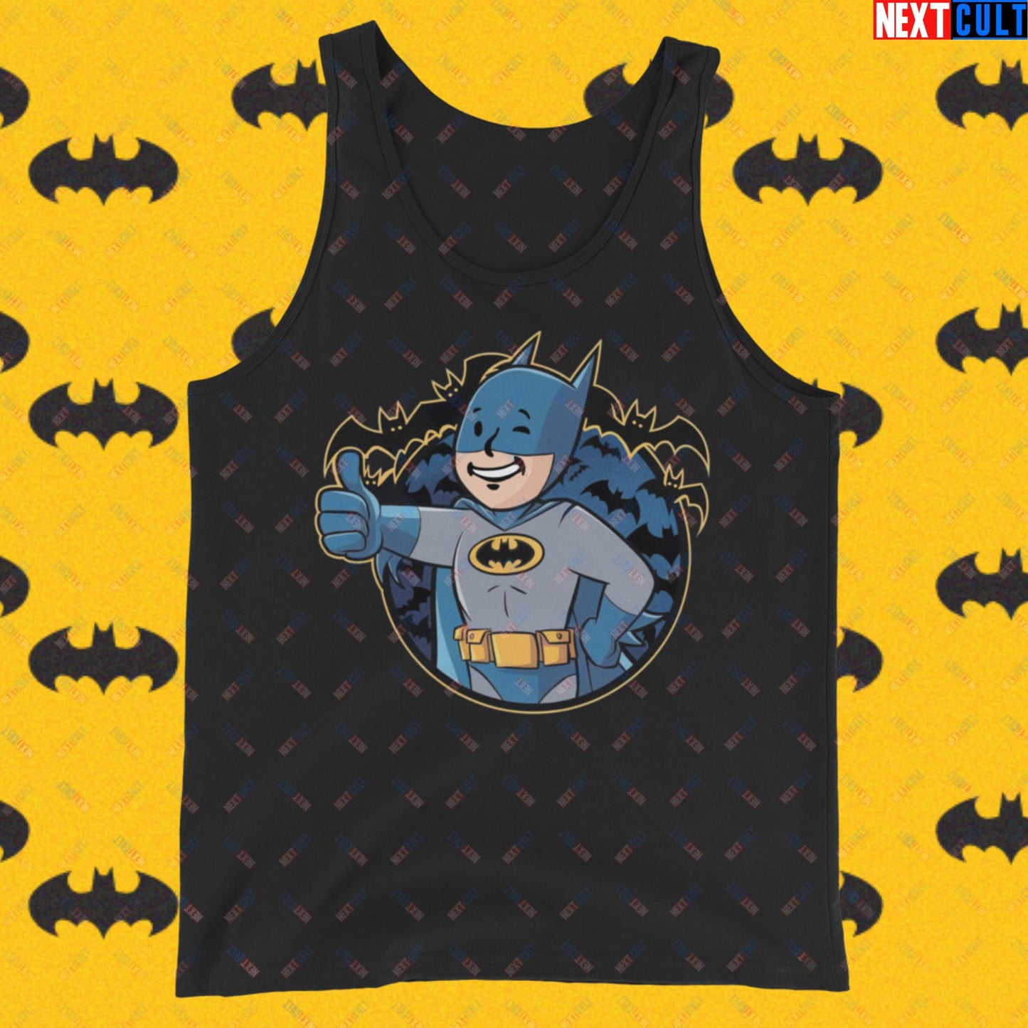 Bat Boy Batman Vault Boy Fallout Funny Cartoon Mashup Tank Top Black Tank Tops Batman Christian Bale Fallout Movies Superheroes Vault Boy Next Cult Brand