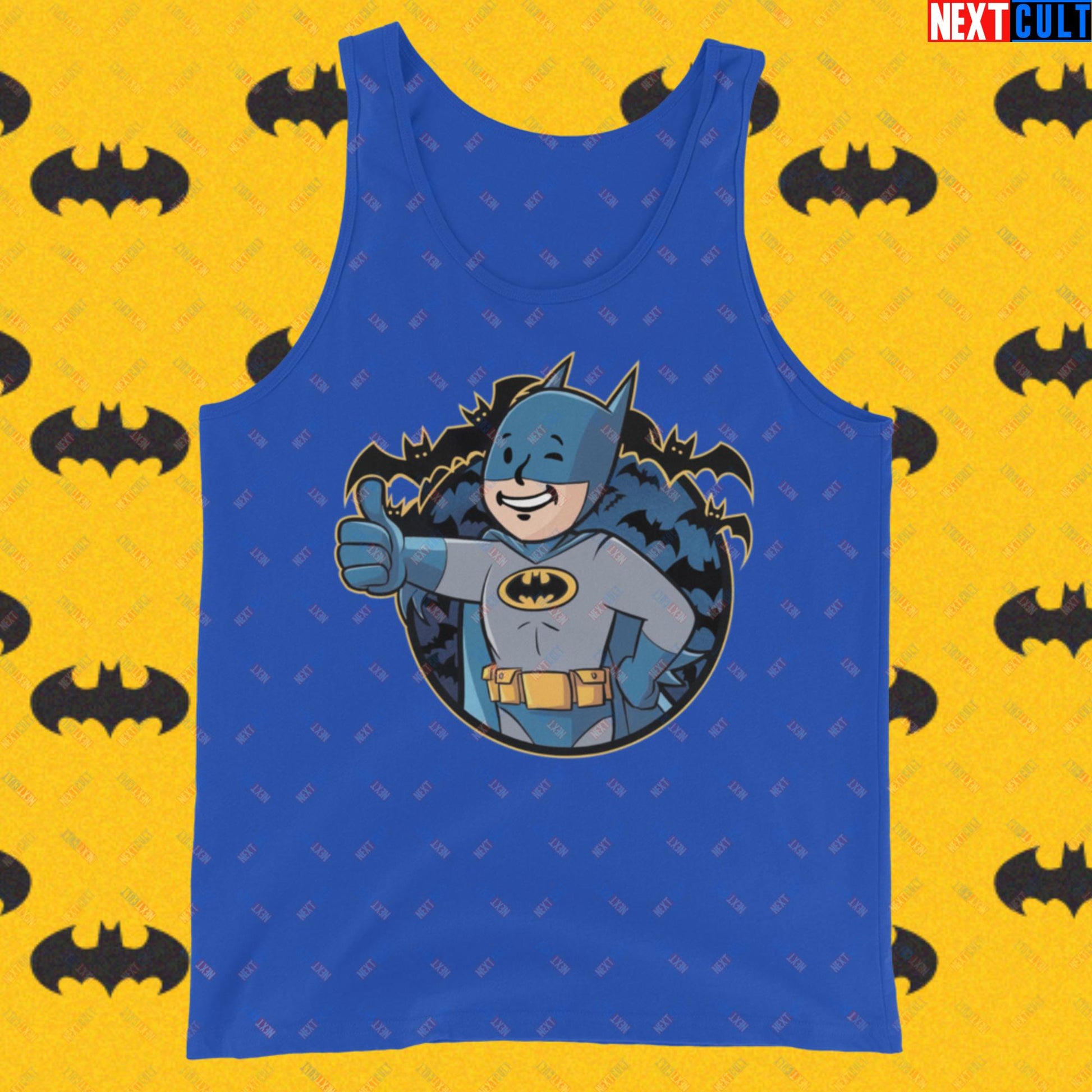 Bat Boy Batman Vault Boy Fallout Funny Cartoon Mashup Tank Top True Royal Tank Tops Batman Christian Bale Fallout Movies Superheroes Vault Boy Next Cult Brand