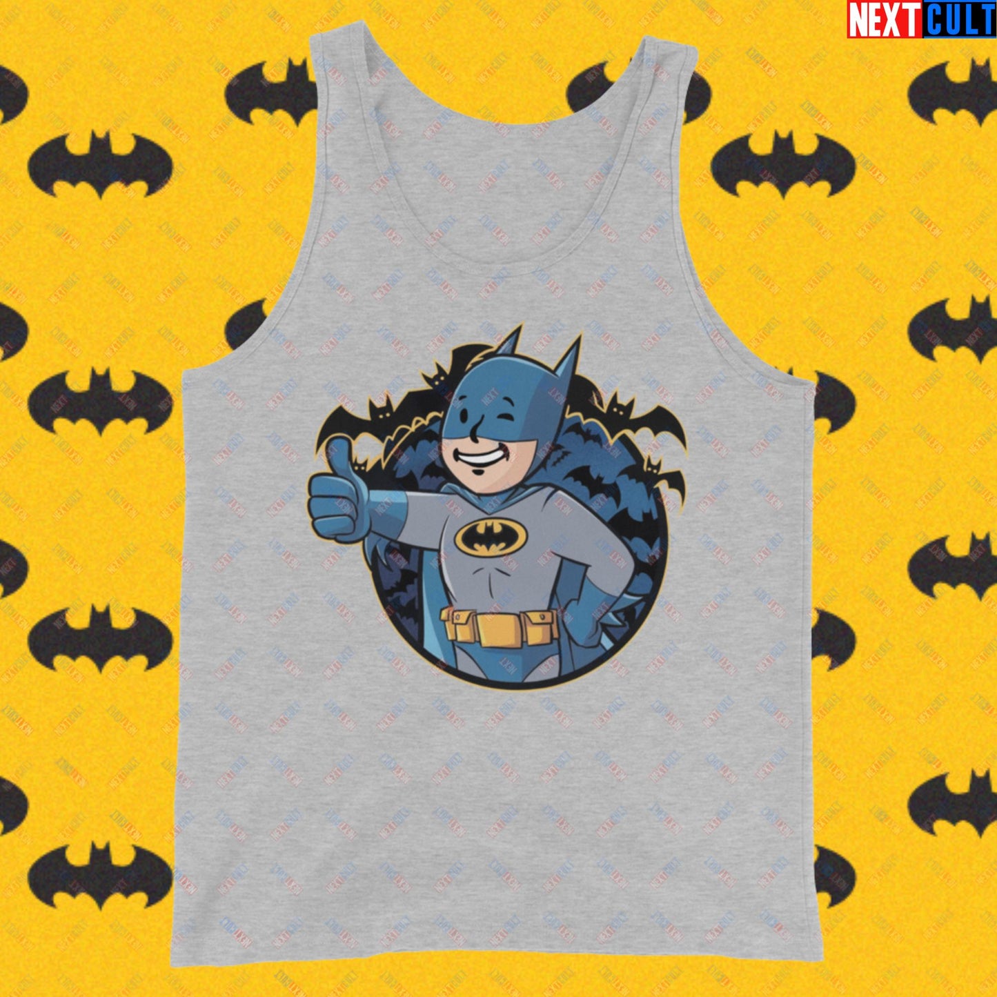 Bat Boy Batman Vault Boy Fallout Funny Cartoon Mashup Tank Top Athletic Heather Tank Tops Batman Christian Bale Fallout Movies Superheroes Vault Boy Next Cult Brand