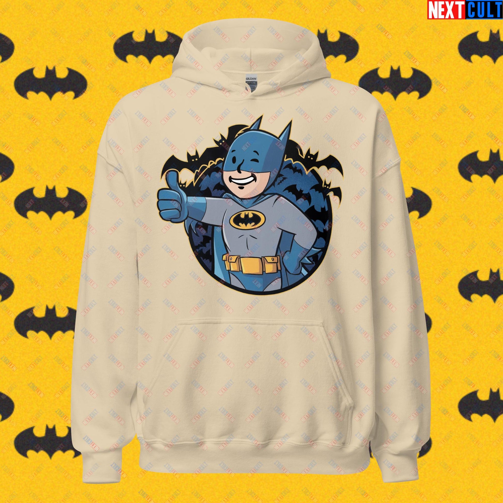 Bat Boy Batman Vault Boy Fallout Funny Cartoon Mashup Unisex Hoodie Sand Hoodies Batman Christian Bale Fallout Movies Superheroes Vault Boy Next Cult Brand