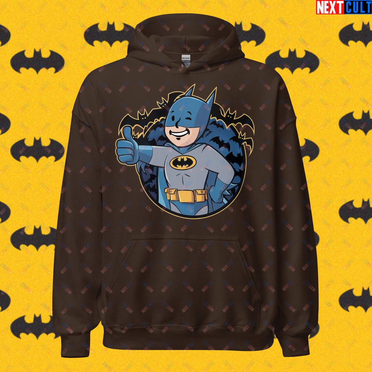 Bat Boy Batman Vault Boy Fallout Funny Cartoon Mashup Unisex Hoodie Dark Chocolate Hoodies Batman Christian Bale Fallout Movies Superheroes Vault Boy Next Cult Brand