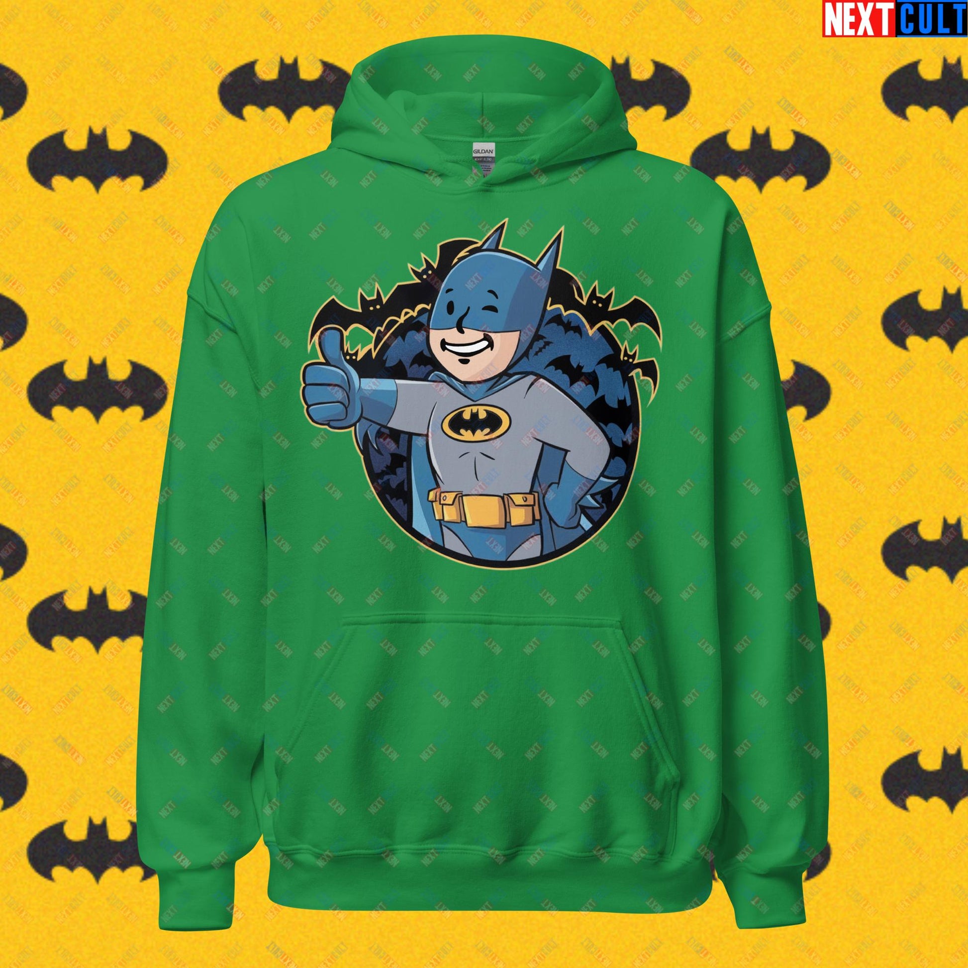 Bat Boy Batman Vault Boy Fallout Funny Cartoon Mashup Unisex Hoodie Irish Green Hoodies Batman Christian Bale Fallout Movies Superheroes Vault Boy Next Cult Brand