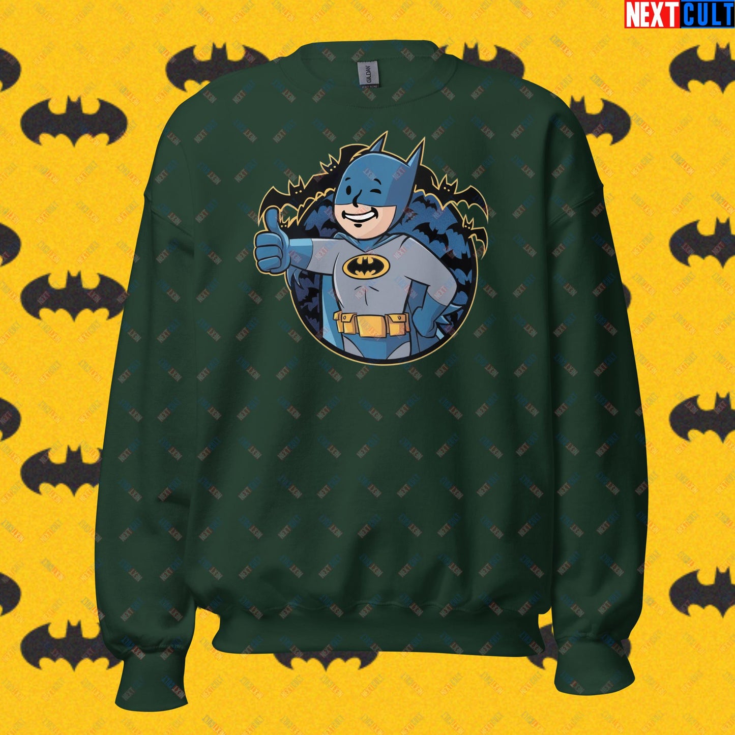 Bat Boy Batman Vault Boy Fallout Funny Cartoon Mashup Unisex Sweatshirt Forest Green Sweatshirts Batman Christian Bale Fallout Movies Superheroes Vault Boy Next Cult Brand