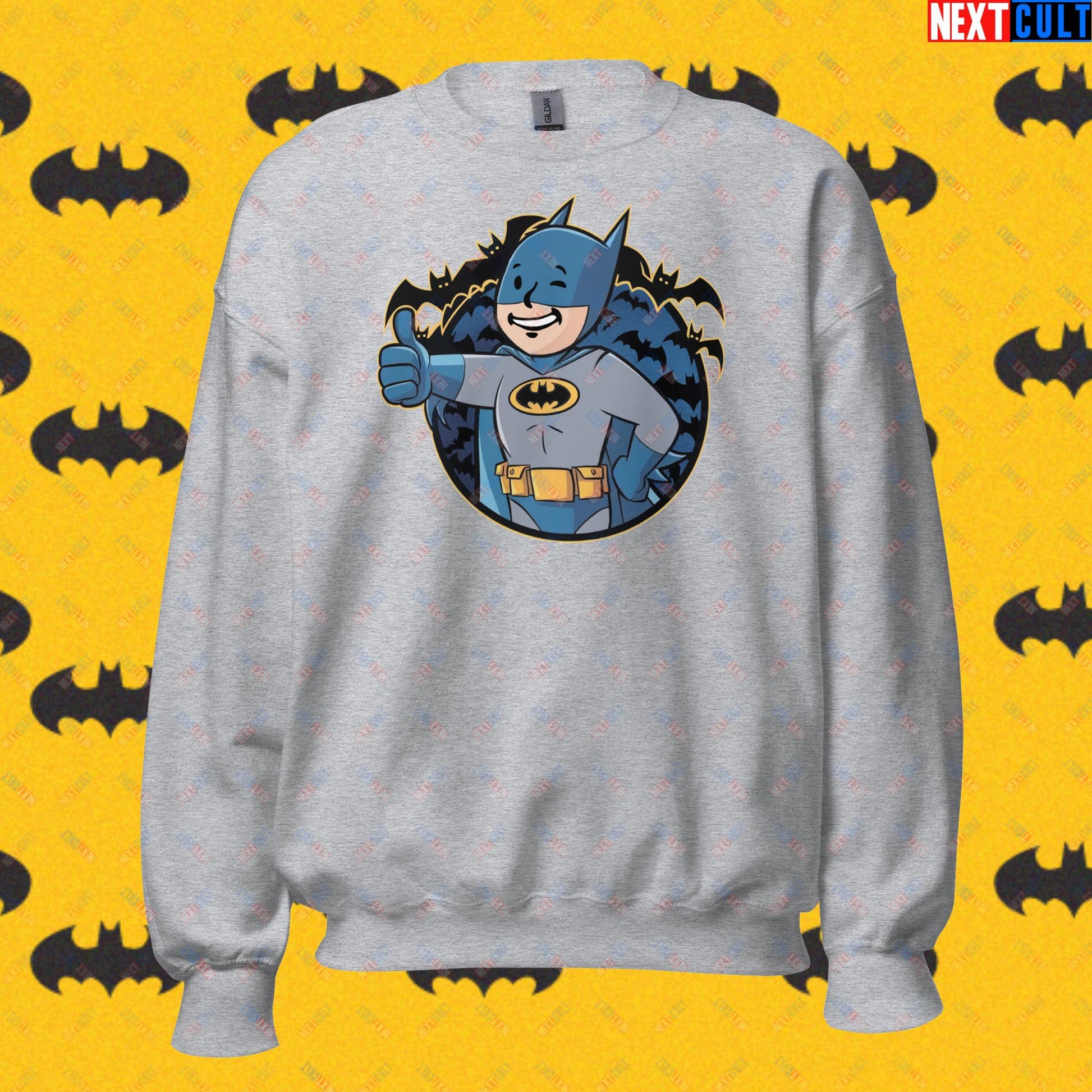 Bat Boy Batman Vault Boy Fallout Funny Cartoon Mashup Unisex Sweatshirt Sport Grey Sweatshirts Batman Christian Bale Fallout Movies Superheroes Vault Boy Next Cult Brand