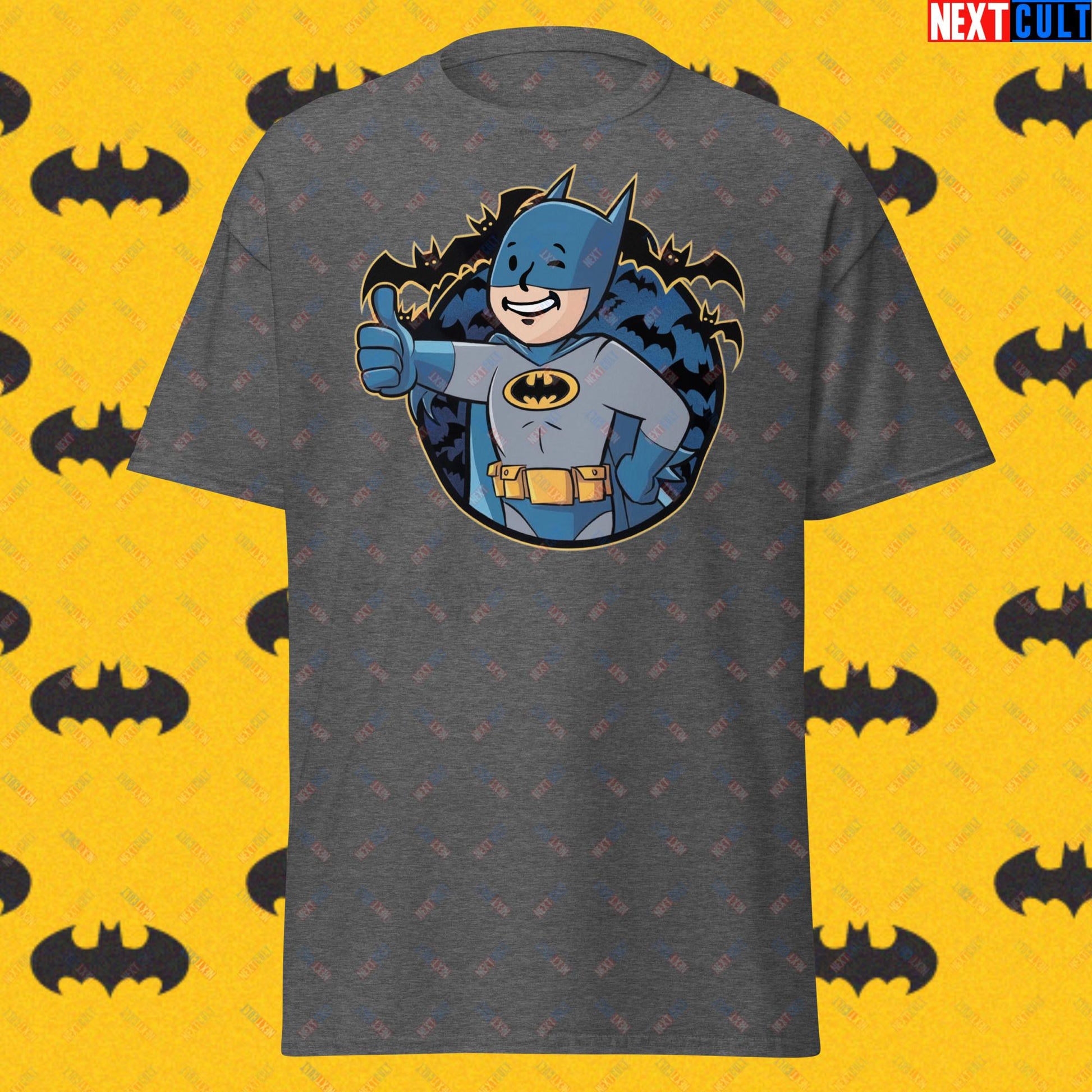 Bat Boy Batman Vault Boy Fallout Funny Cartoon Mashup Unisex tee Dark Heather T-shirts Batman Christian Bale Fallout Movies Superheroes Vault Boy Next Cult Brand