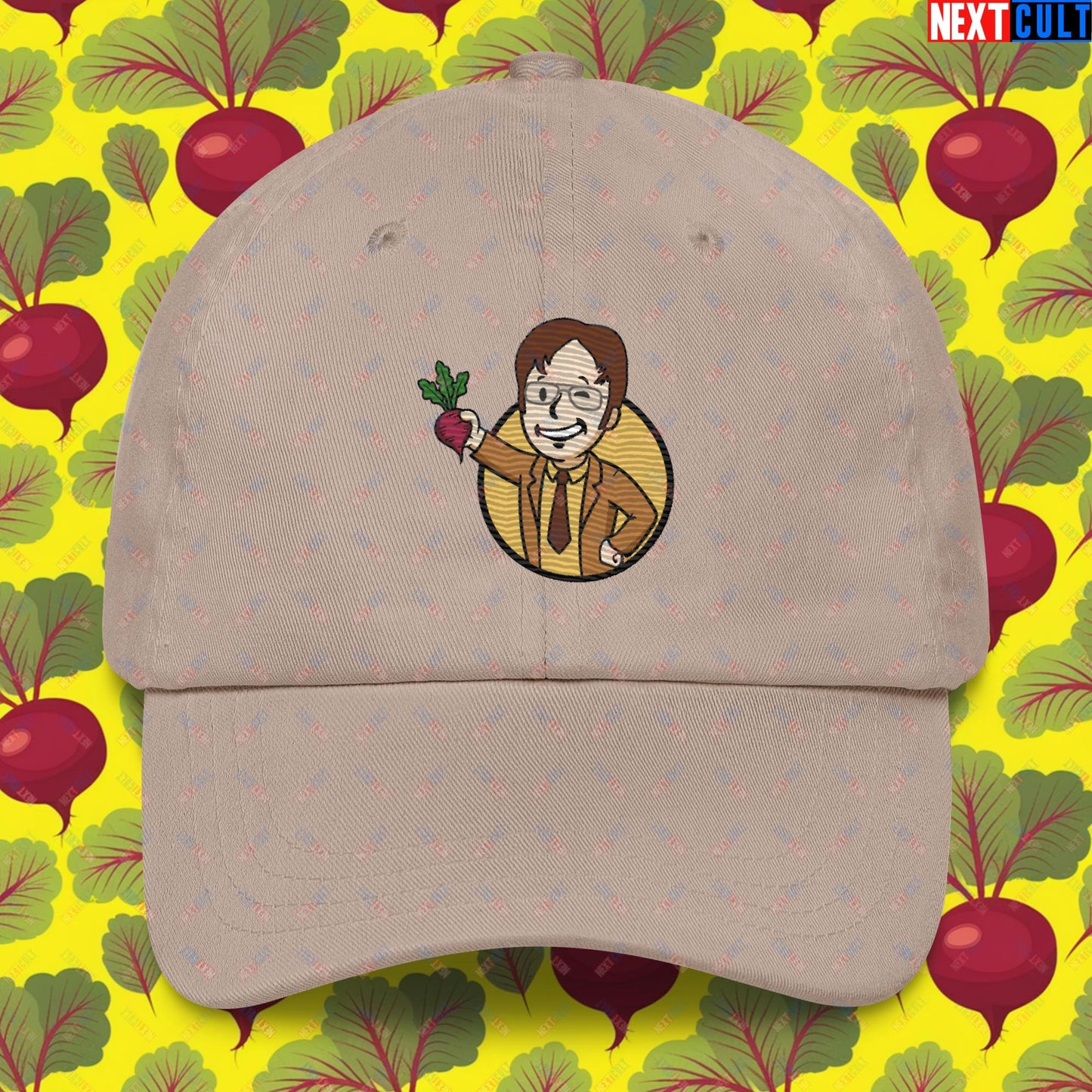 Beets Boy Dwight Schrute The Office Vault Boy Fallout Funny Meme Cartoon Mashup Dad hat Stone Hats Fallout The Office TV Shows Vault Boy Next Cult Brand