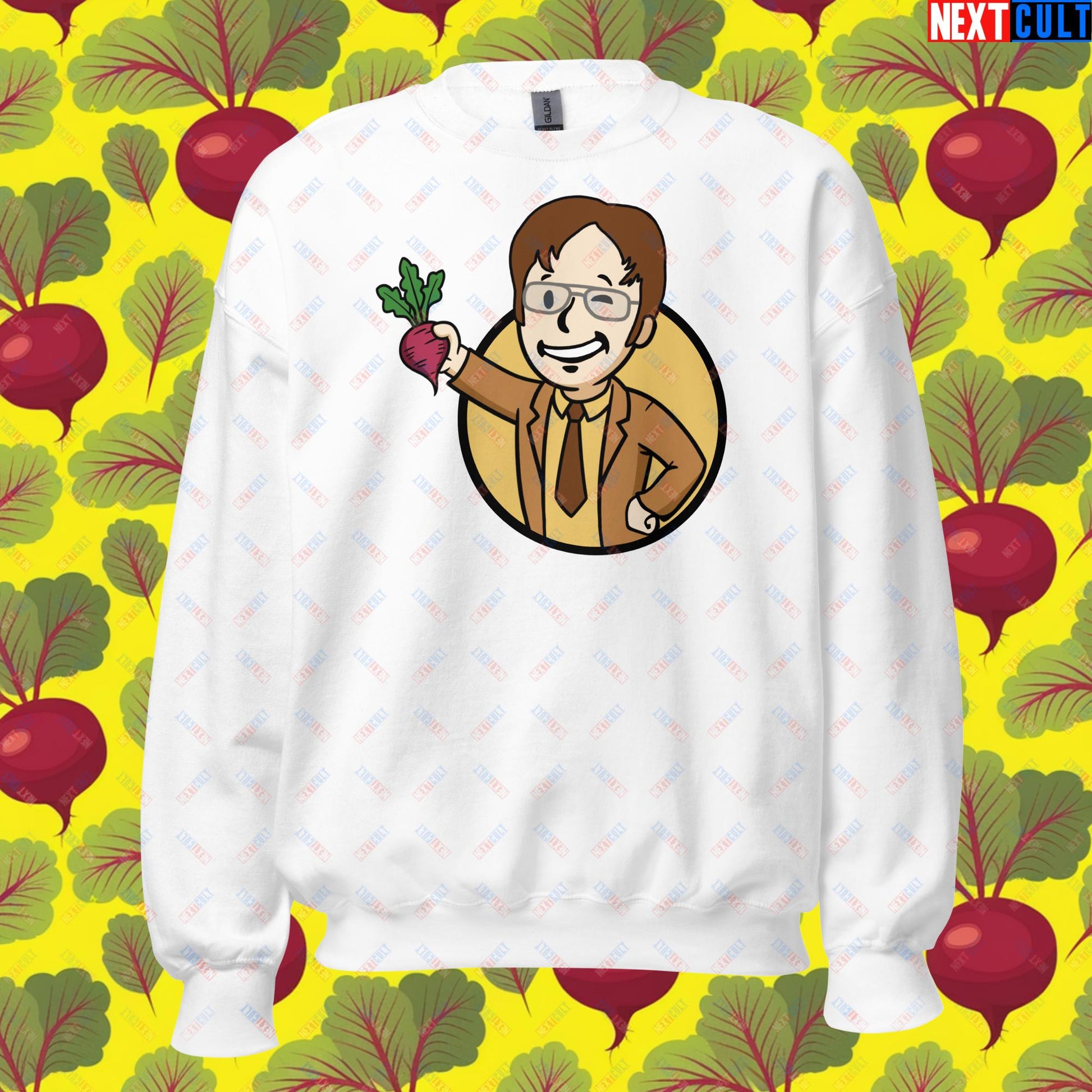 Beets Boy Dwight Schrute The Office Vault Boy Fallout Funny Meme Cartoon Mashup Unisex Sweatshirt Next Cult Brand