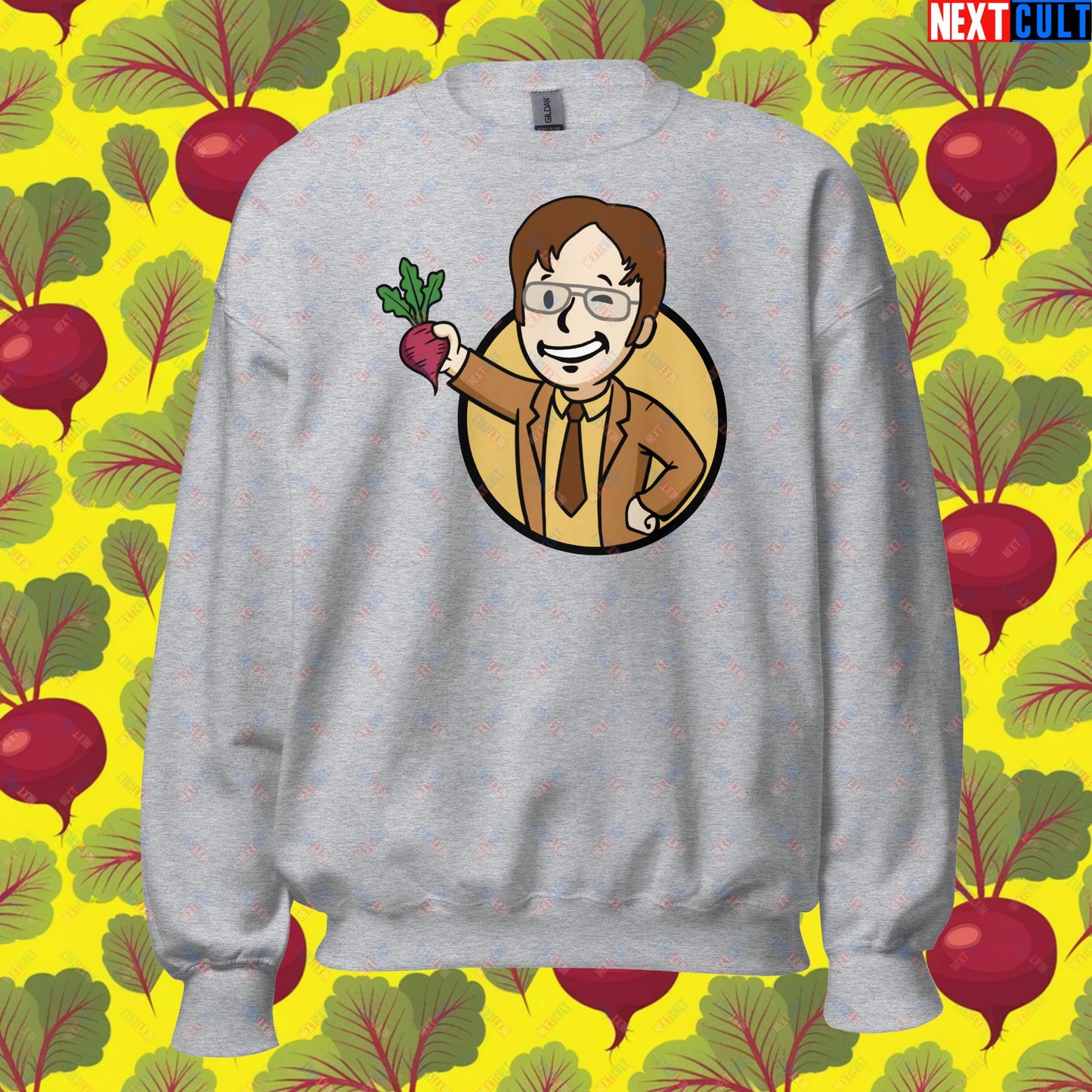 Beets Boy Dwight Schrute The Office Vault Boy Fallout Funny Meme Cartoon Mashup Unisex Sweatshirt Sport Grey Sweatshirts Fallout The Office TV Shows Vault Boy Next Cult Brand