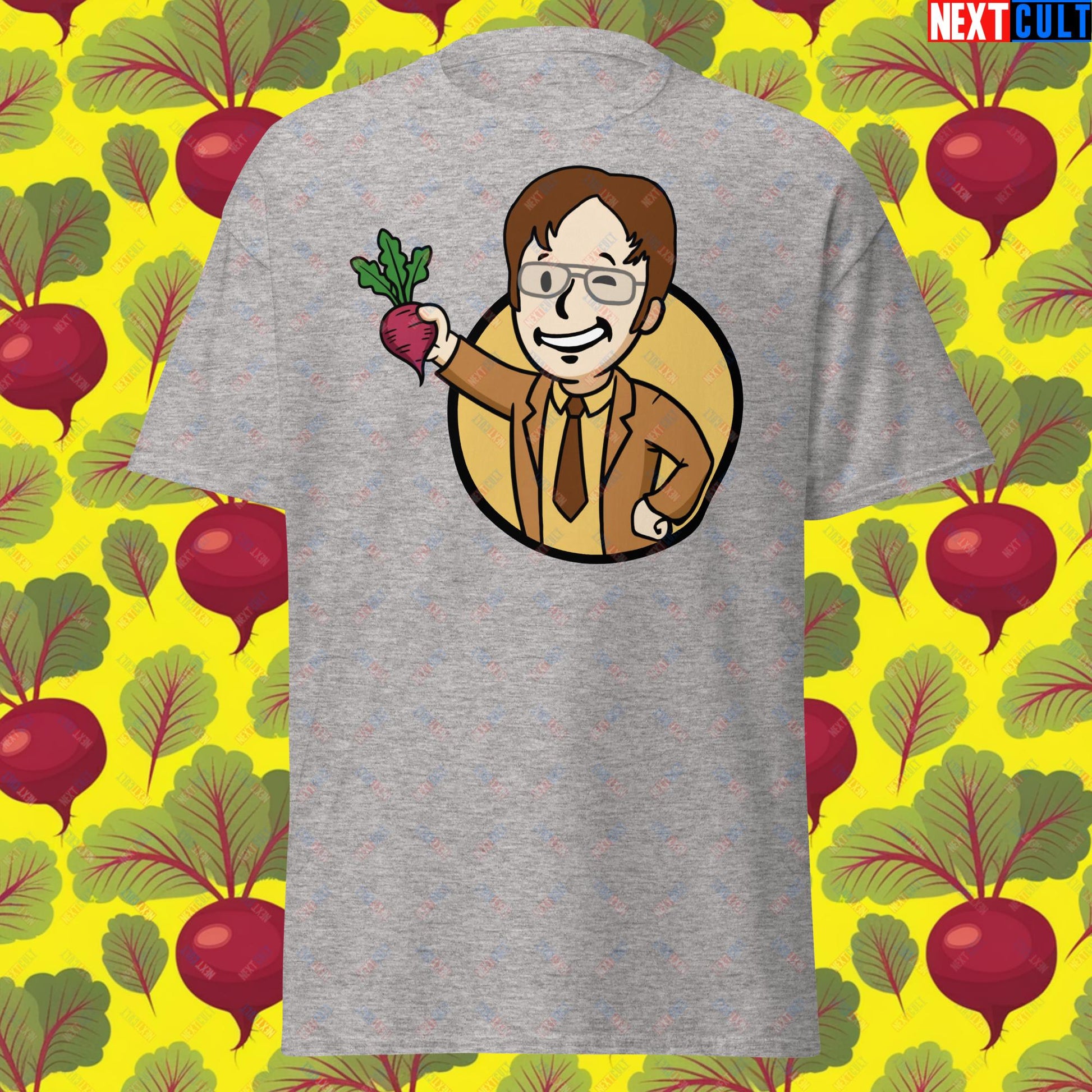 Beets Boy Dwight Schrute The Office Vault Boy Fallout Funny Meme Cartoon Mashup Unisex tee Next Cult Brand