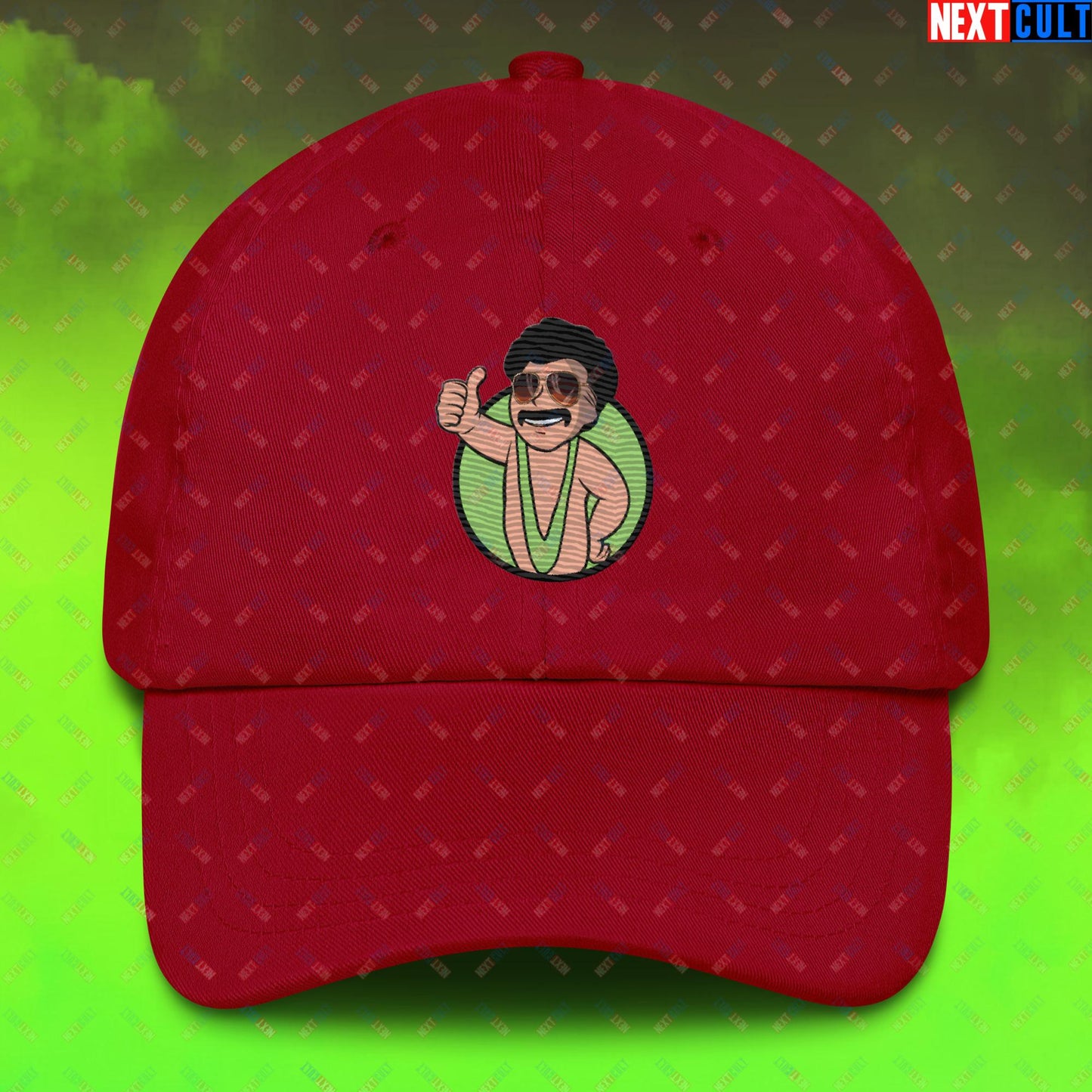 Bikini Boy Borat Vault Boy Fallout Funny Meme Cartoon Mashup Dad hat Cranberry Hats Borat Fallout Movies Vault Boy Next Cult Brand