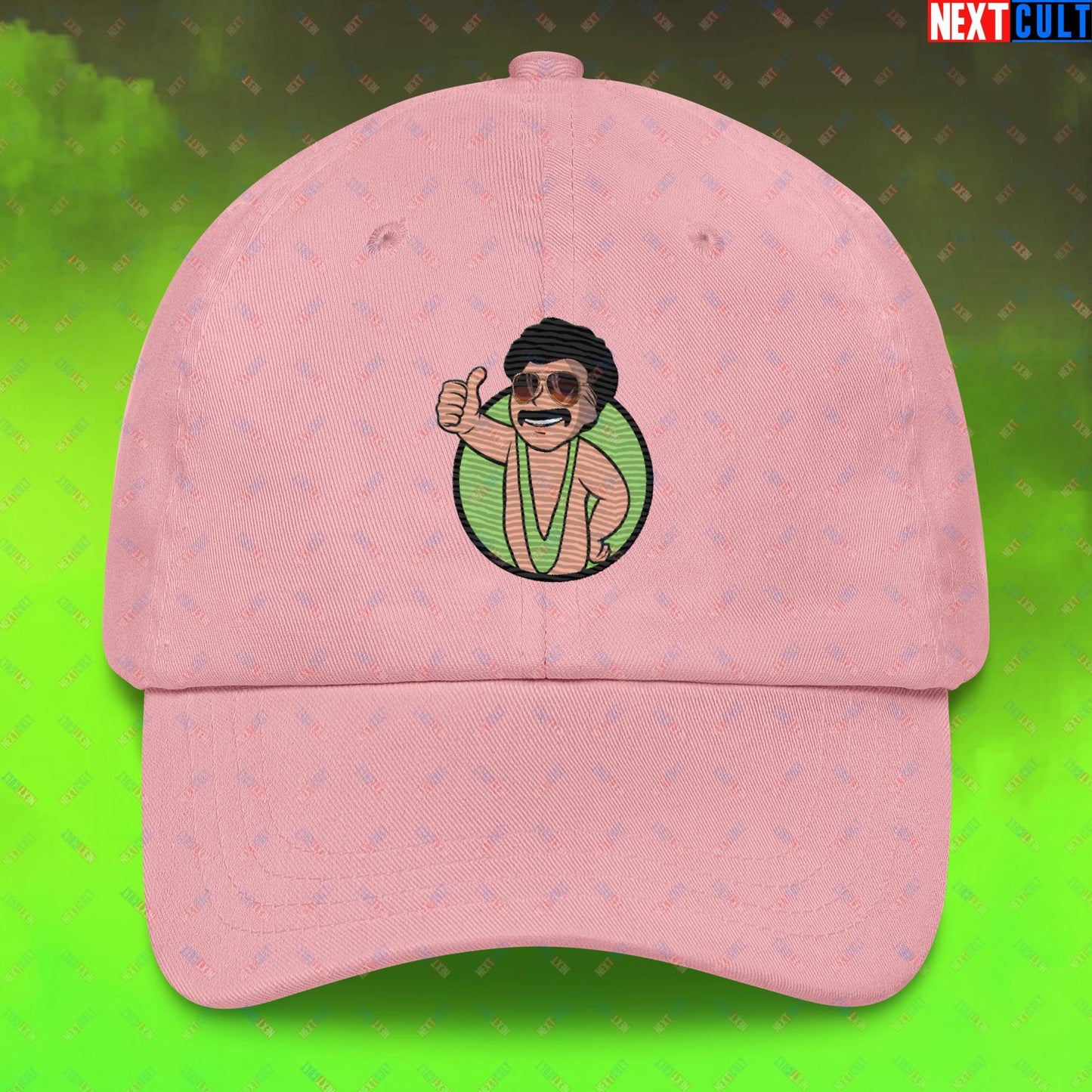 Bikini Boy Borat Vault Boy Fallout Funny Meme Cartoon Mashup Dad hat Pink Hats Borat Fallout Movies Vault Boy Next Cult Brand