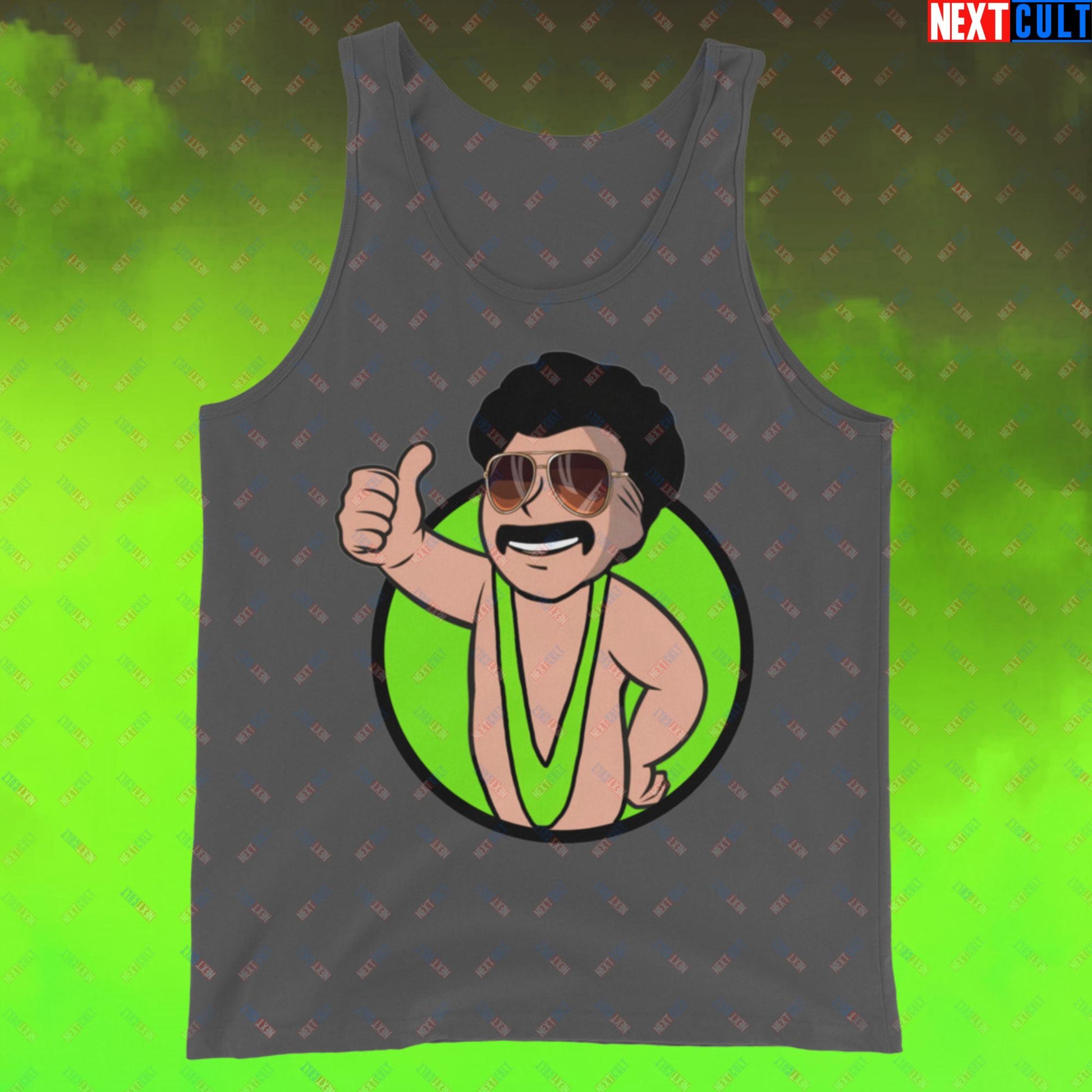 Bikini Boy Borat Vault Boy Fallout Funny Meme Cartoon Mashup Tank Top Asphalt Tank Tops Borat Fallout Movies Vault Boy Next Cult Brand