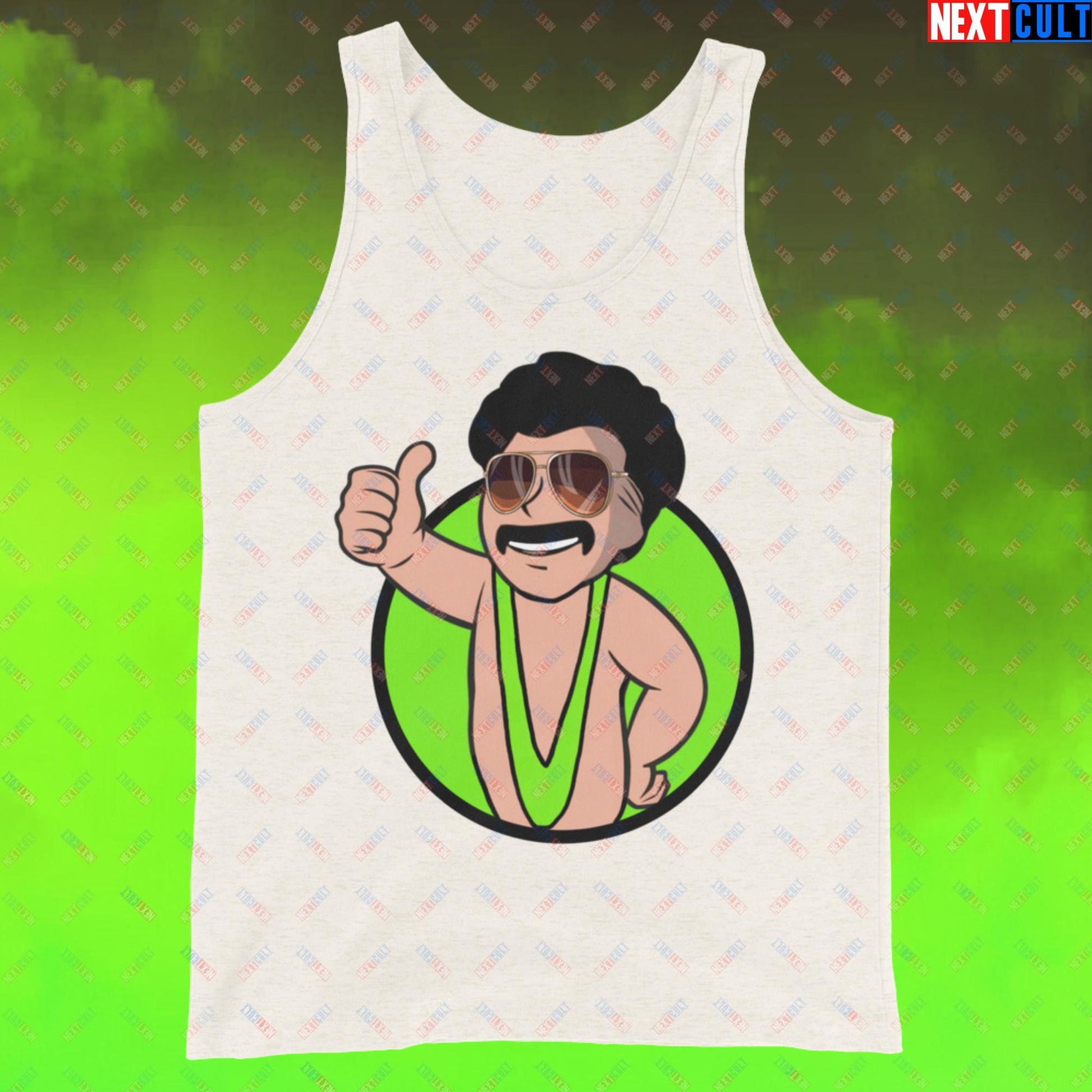 Bikini Boy Borat Vault Boy Fallout Funny Meme Cartoon Mashup Tank Top Oatmeal Triblend Tank Tops Borat Fallout Movies Vault Boy Next Cult Brand