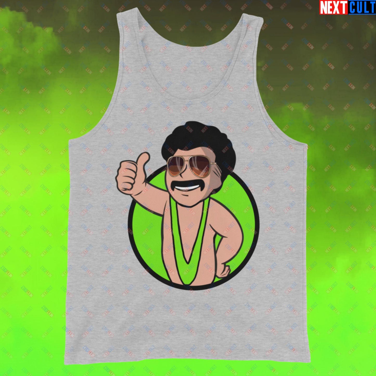 Bikini Boy Borat Vault Boy Fallout Funny Meme Cartoon Mashup Tank Top Athletic Heather Tank Tops Borat Fallout Movies Vault Boy Next Cult Brand