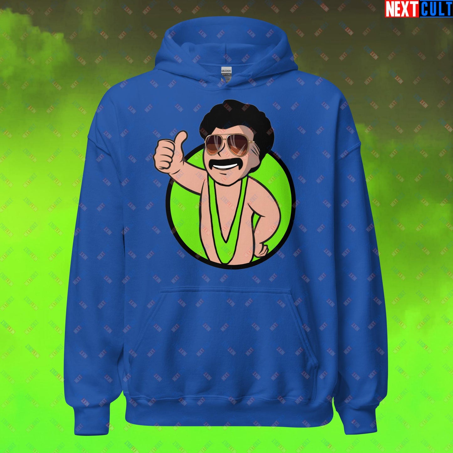 Bikini Boy Borat Vault Boy Fallout Funny Meme Cartoon Mashup Unisex Hoodie Royal Hoodies Borat Fallout Movies Vault Boy Next Cult Brand