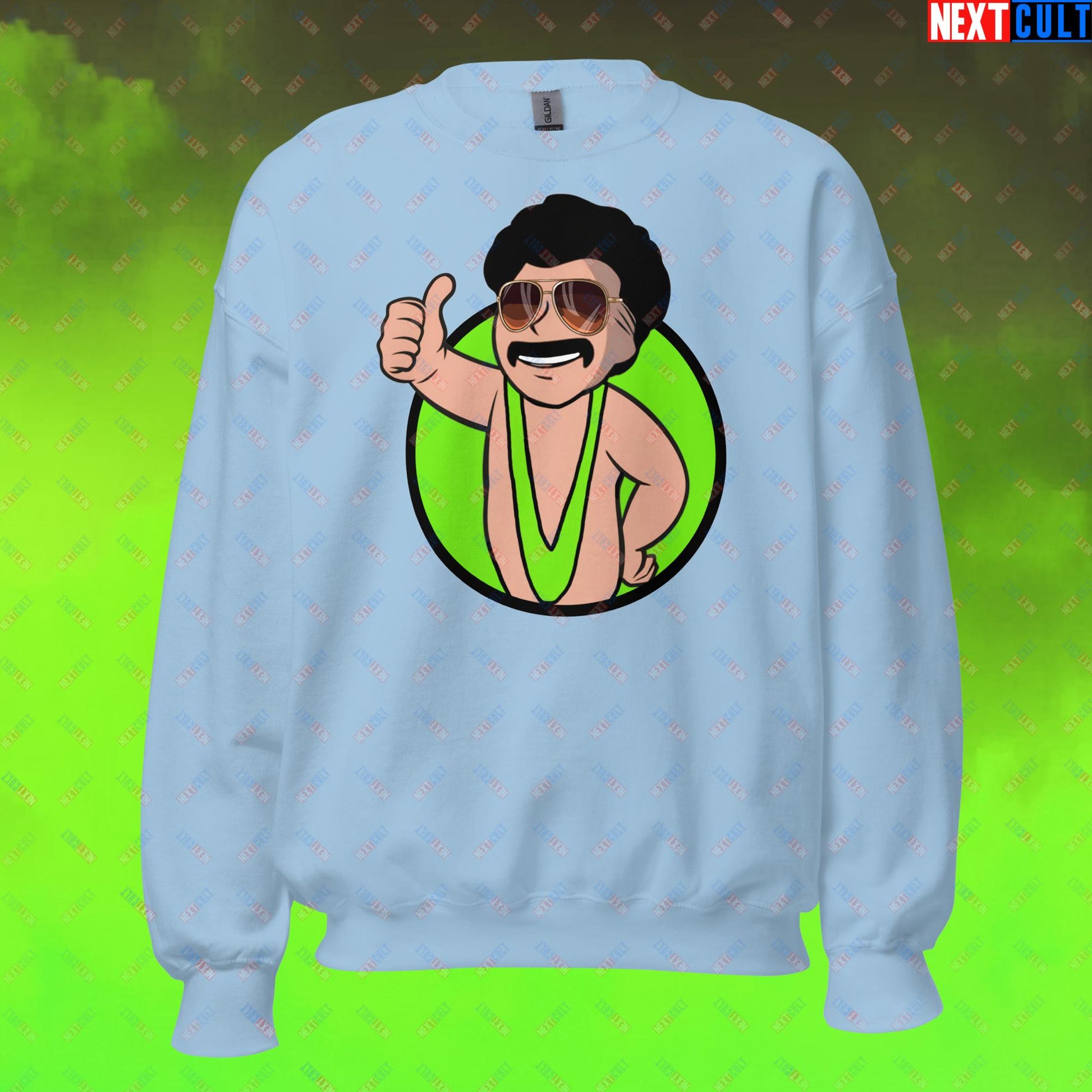 Bikini Boy Borat Vault Boy Fallout Funny Meme Cartoon Mashup Unisex Sweatshirt Next Cult Brand