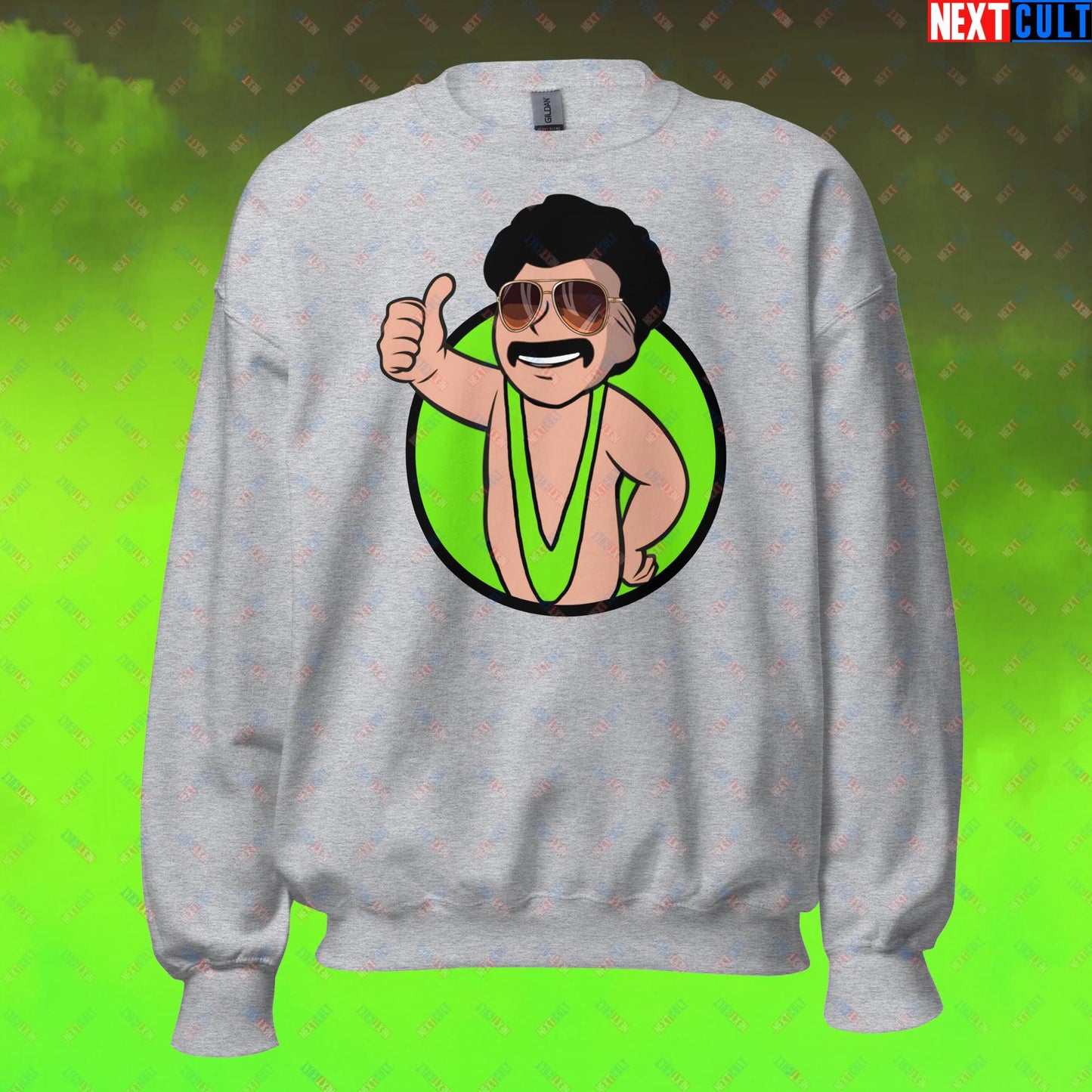 Bikini Boy Borat Vault Boy Fallout Funny Meme Cartoon Mashup Unisex Sweatshirt Next Cult Brand