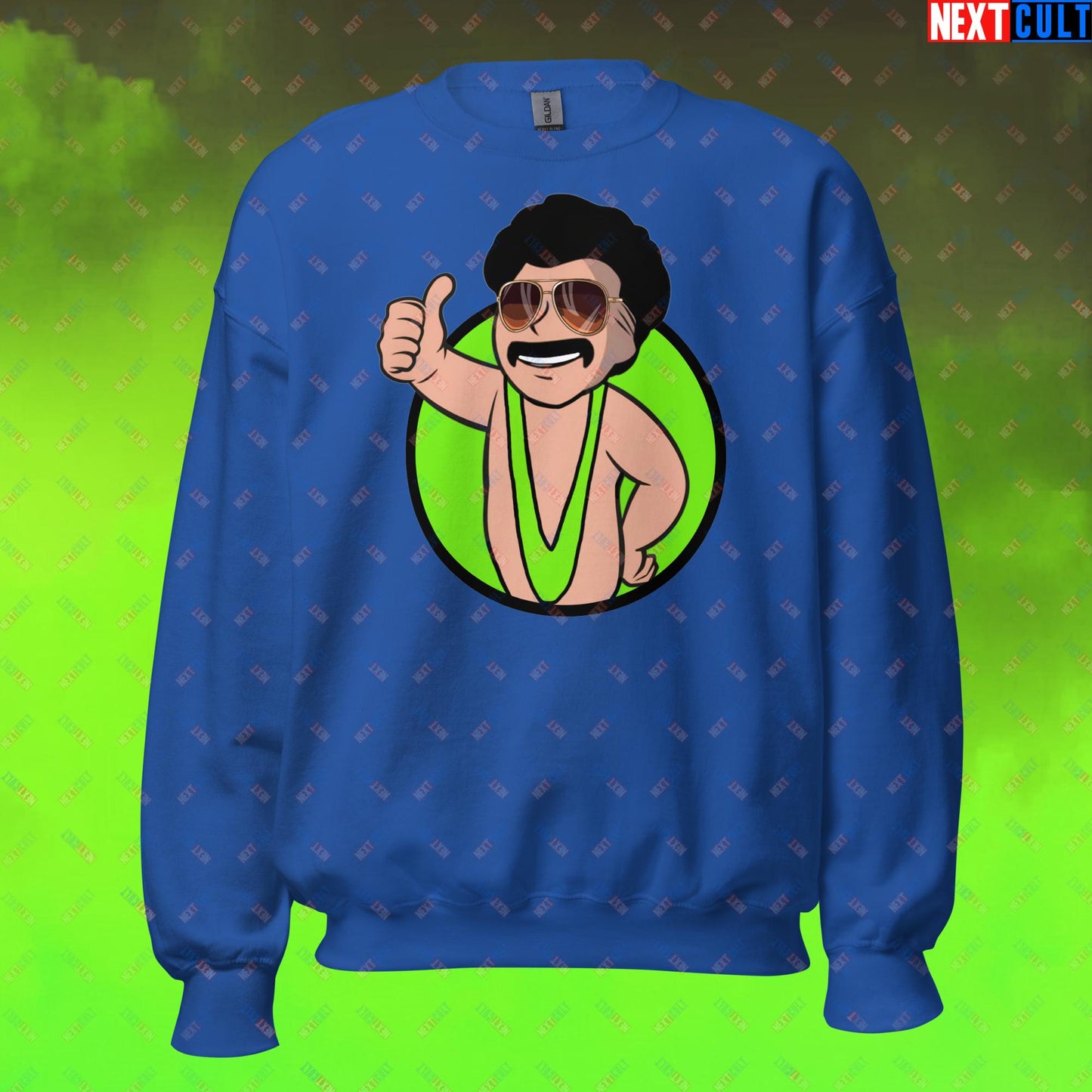 Bikini Boy Borat Vault Boy Fallout Funny Meme Cartoon Mashup Unisex Sweatshirt Next Cult Brand