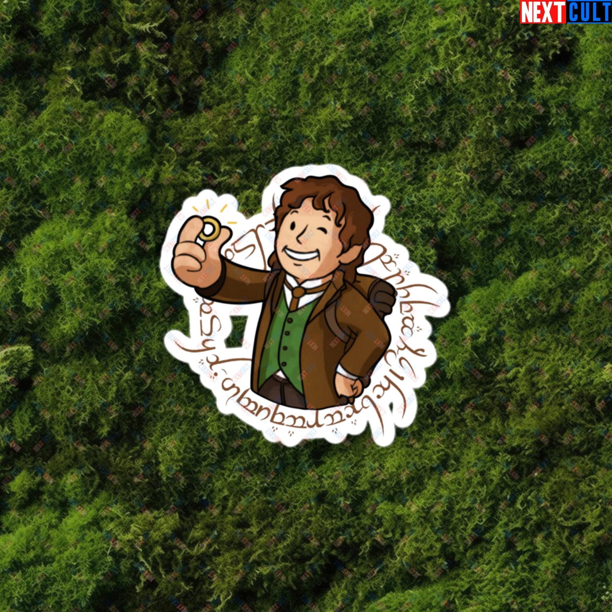 Bilboy Bilbo Baggins Lord of the Rings Vault Boy Fallout Funny Cartoon Mashup Bubble-free stickers 3″×3″ Stickers Fallout Lord of the Rings Movies Vault Boy Next Cult Brand