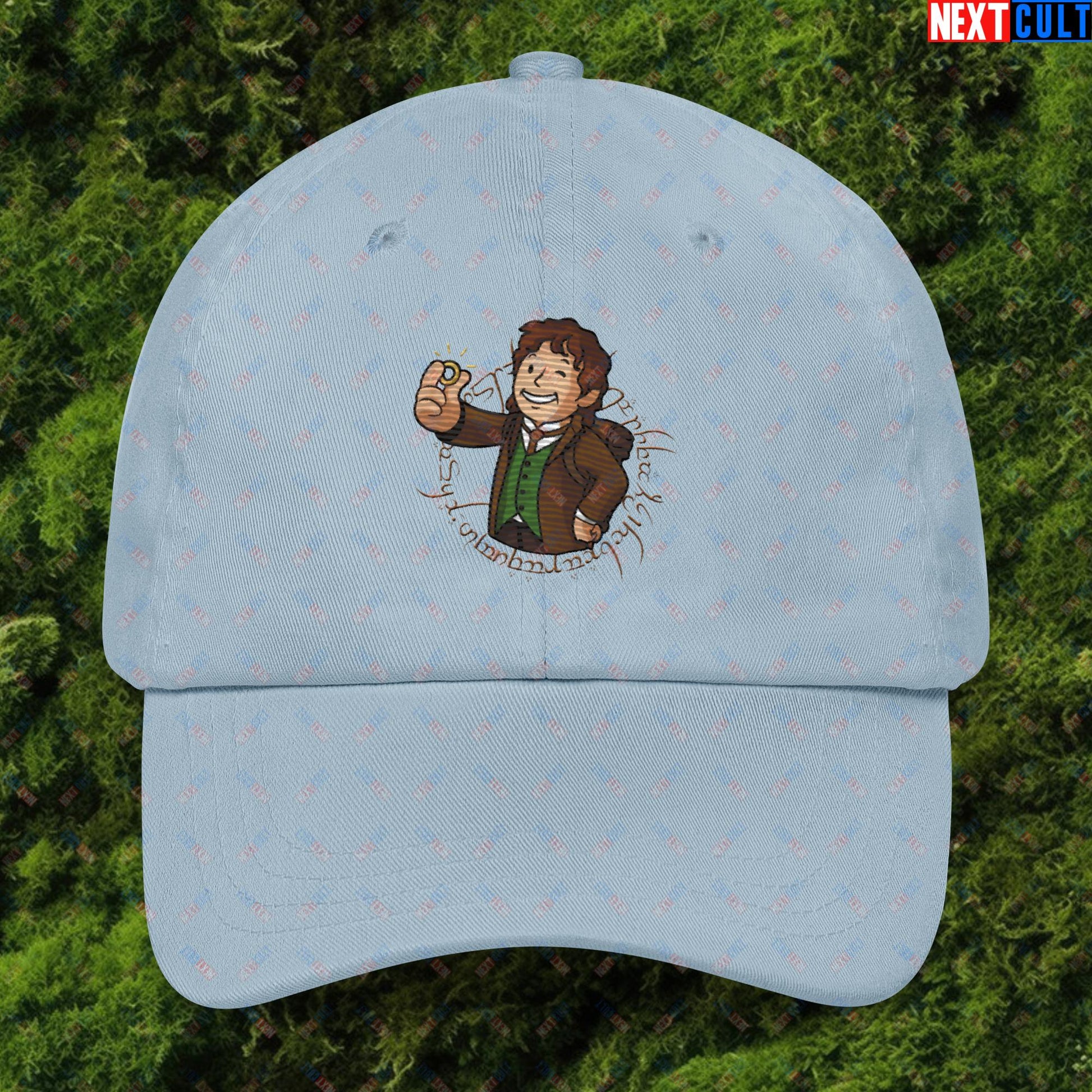 Bilboy Bilbo Baggins Lord of the Rings Vault Boy Fallout Funny Cartoon Mashup Dad hat Light Blue Hats Fallout Lord of the Rings Movies Vault Boy Next Cult Brand