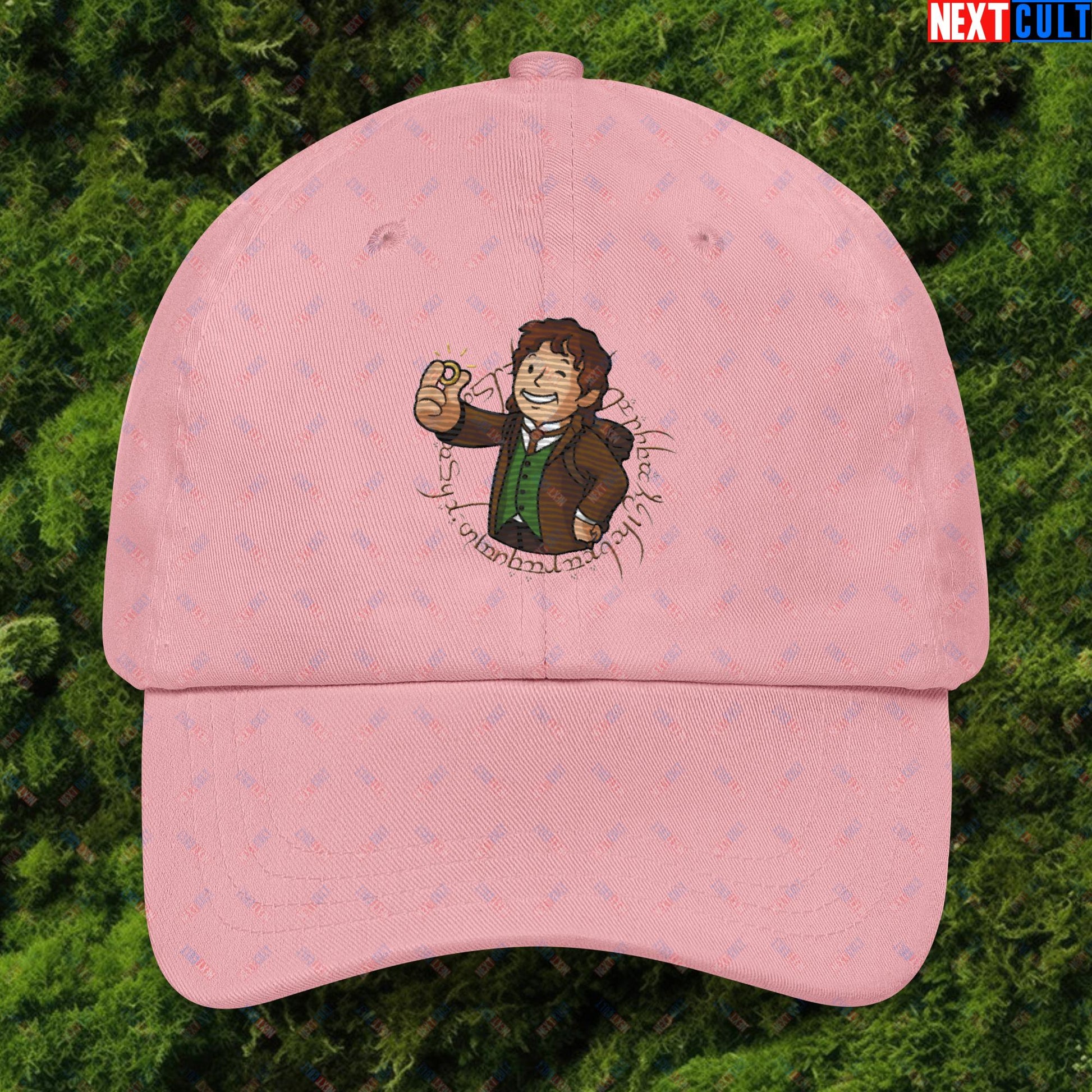 Bilboy Bilbo Baggins Lord of the Rings Vault Boy Fallout Funny Cartoon Mashup Dad hat Pink Hats Fallout Lord of the Rings Movies Vault Boy Next Cult Brand