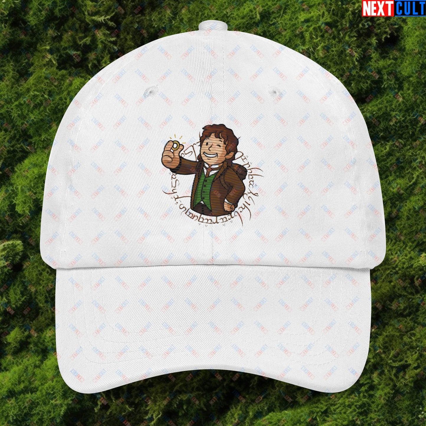 Bilboy Bilbo Baggins Lord of the Rings Vault Boy Fallout Funny Cartoon Mashup Dad hat White Hats Fallout Lord of the Rings Movies Vault Boy Next Cult Brand