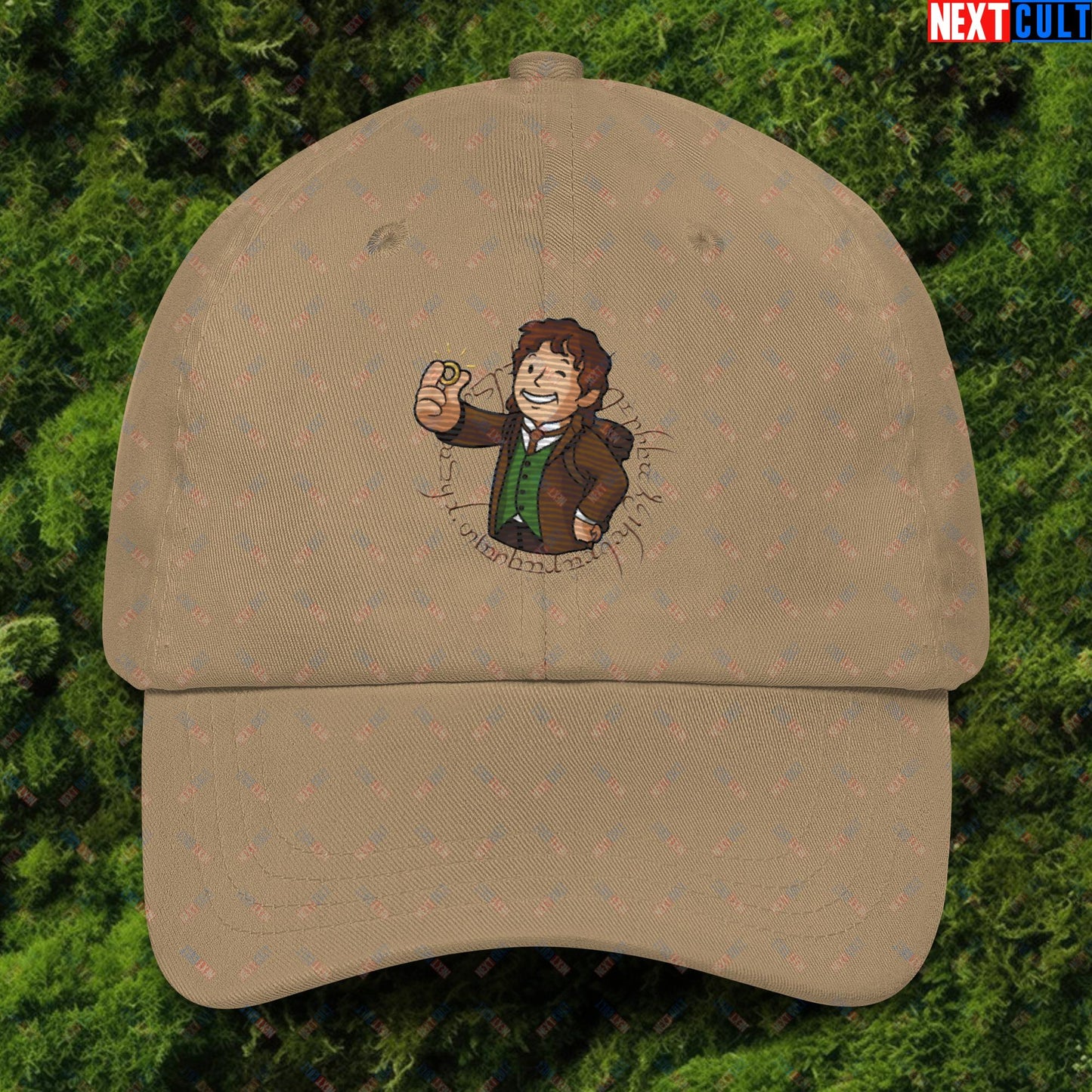 Bilboy Bilbo Baggins Lord of the Rings Vault Boy Fallout Funny Cartoon Mashup Dad hat Khaki Hats Fallout Lord of the Rings Movies Vault Boy Next Cult Brand