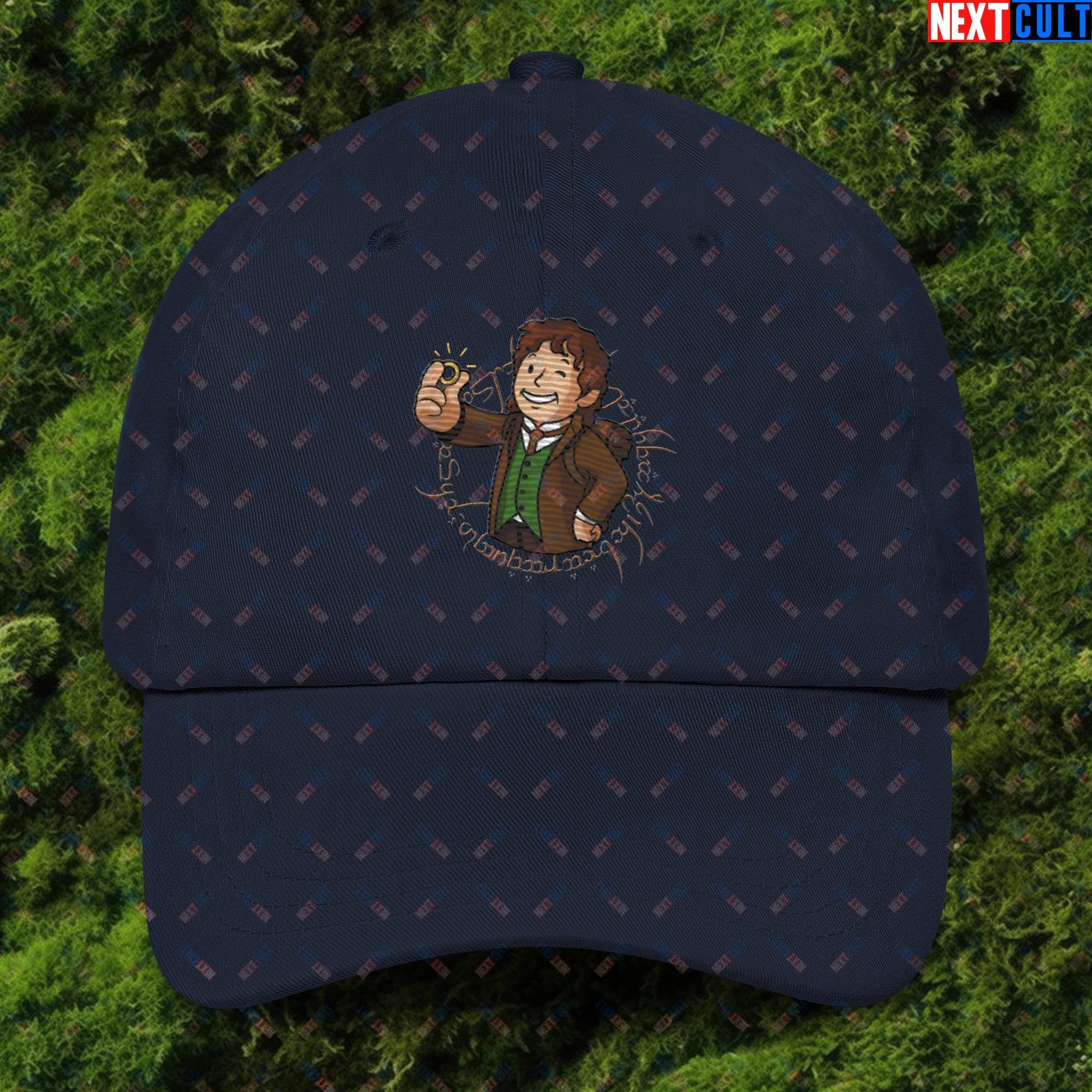 Bilboy Bilbo Baggins Lord of the Rings Vault Boy Fallout Funny Cartoon Mashup Dad hat Navy Hats Fallout Lord of the Rings Movies Vault Boy Next Cult Brand