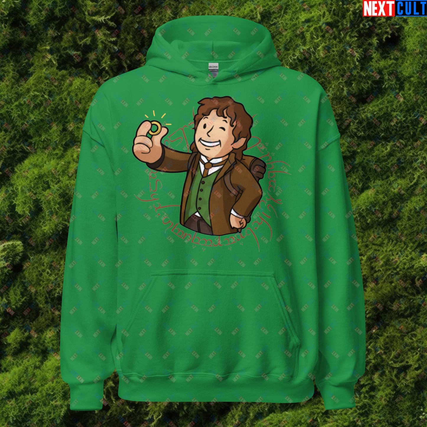 Bilboy Bilbo Baggins Lord of the Rings Vault Boy Fallout Funny Cartoon Mashup Unisex Hoodie Irish Green Hoodies Fallout Lord of the Rings Movies Vault Boy Next Cult Brand