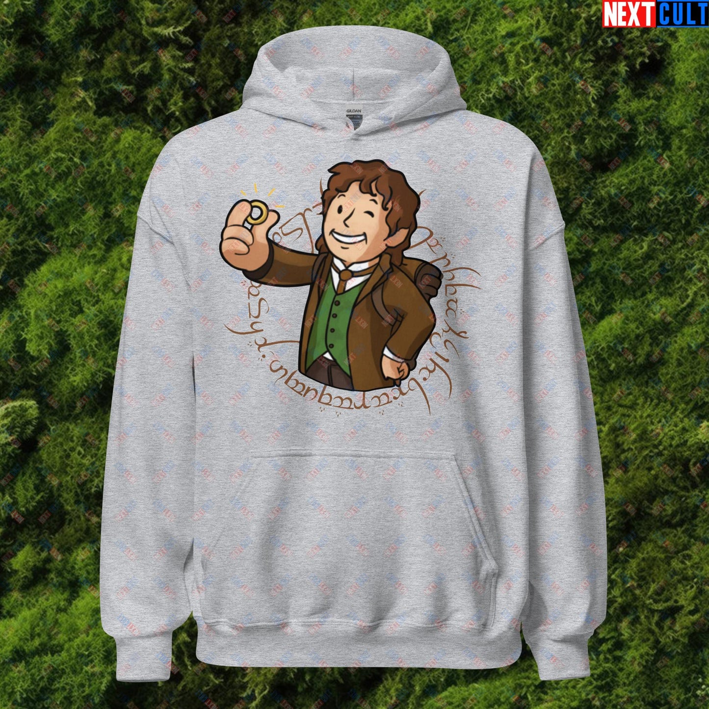 Bilboy Bilbo Baggins Lord of the Rings Vault Boy Fallout Funny Cartoon Mashup Unisex Hoodie Sport Grey Hoodies Fallout Lord of the Rings Movies Vault Boy Next Cult Brand