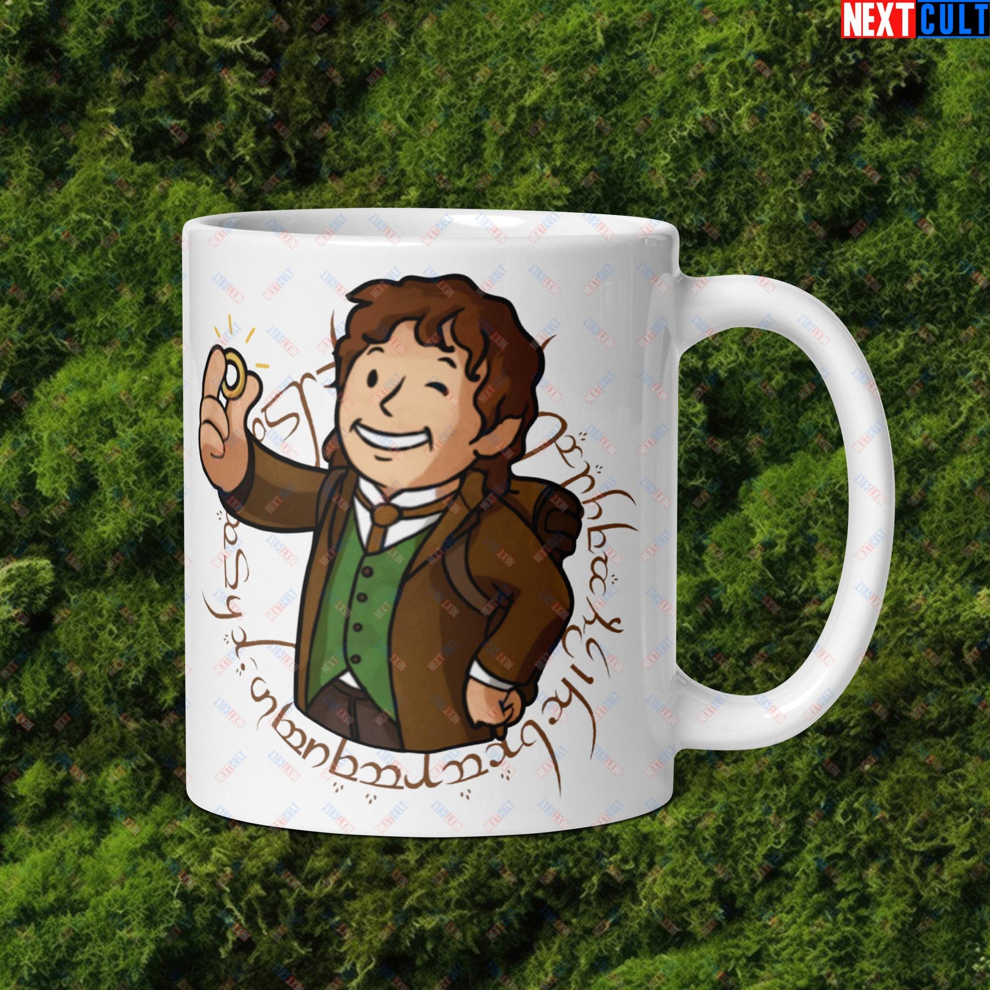 Bilboy Bilbo Baggins Lord of the Rings Vault Boy Fallout Funny Cartoon Mashup White glossy mug Default Title Mugs Fallout Lord of the Rings Movies Vault Boy Next Cult Brand