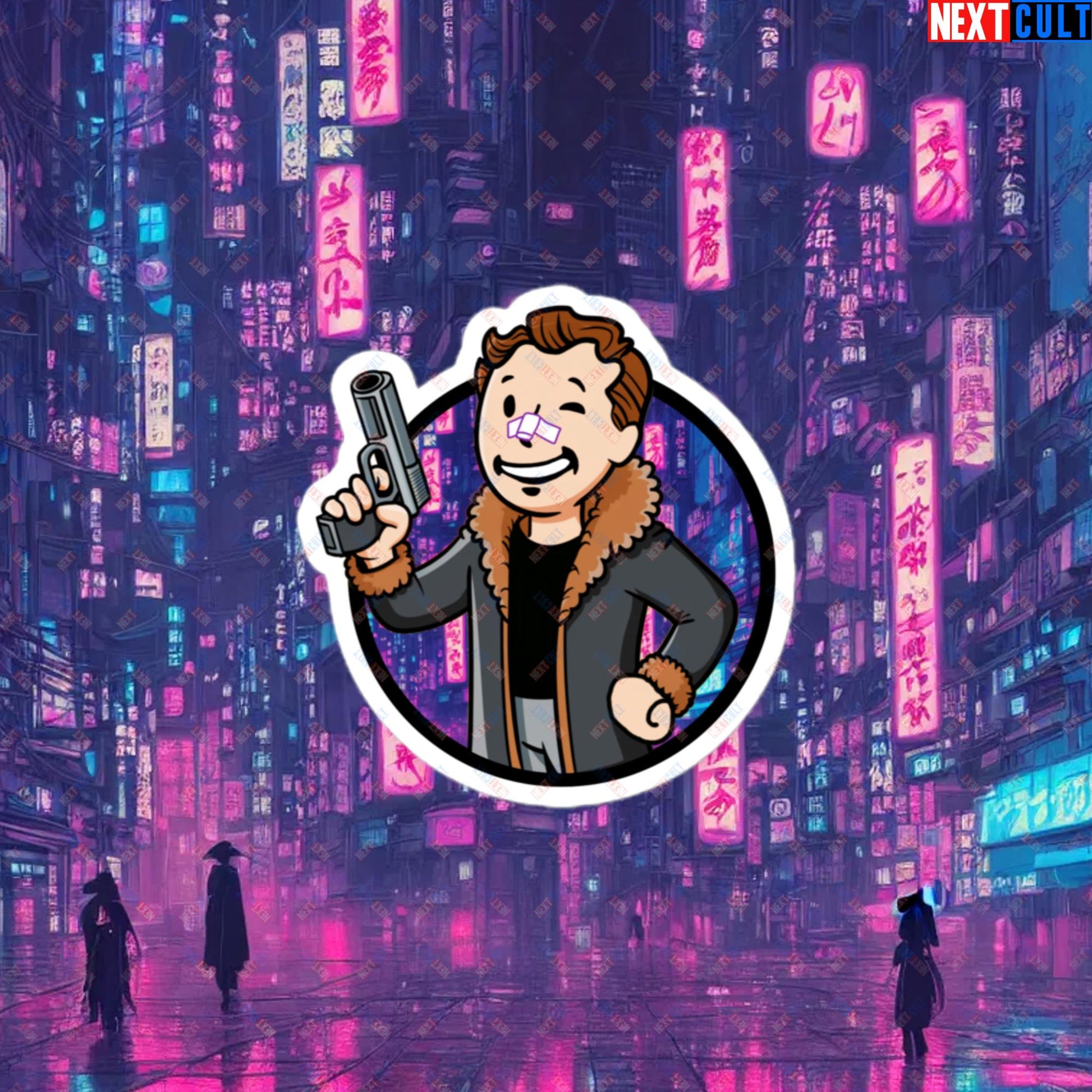 Blade Runner 2049 Ryan Gosling Vault Boy Fallout Funny Meme Cartoon Mashup Bubble-free stickers Next Cult Brand